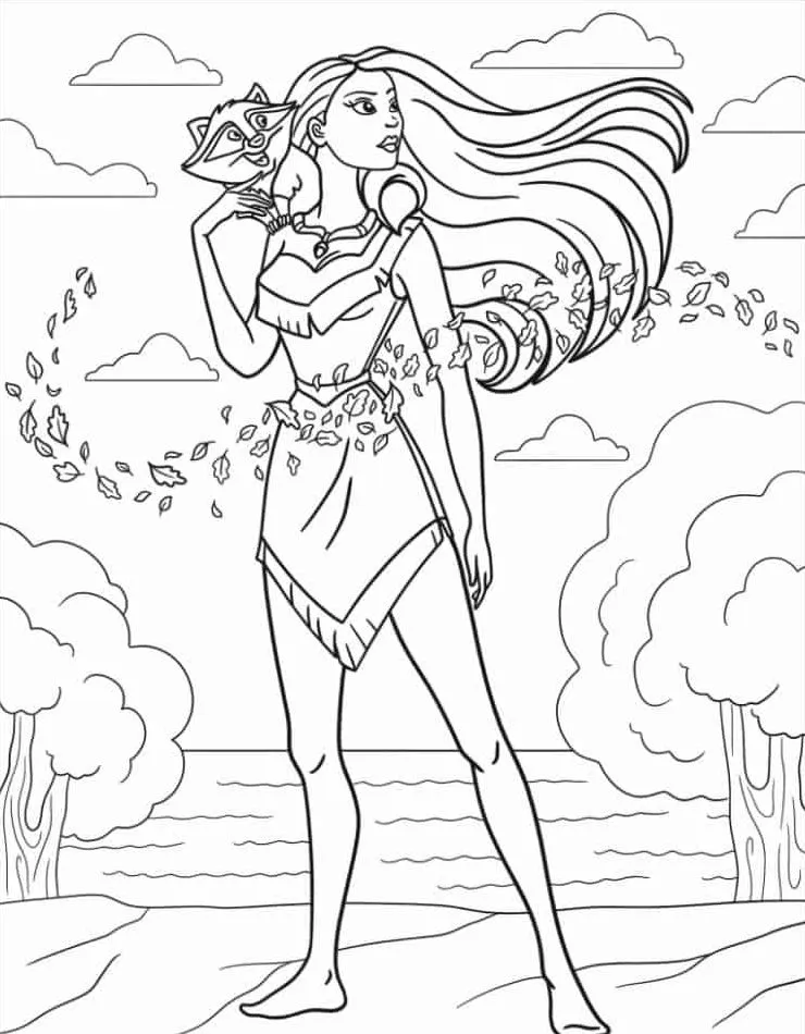 coloriage Pocahontas educatif pour enfant