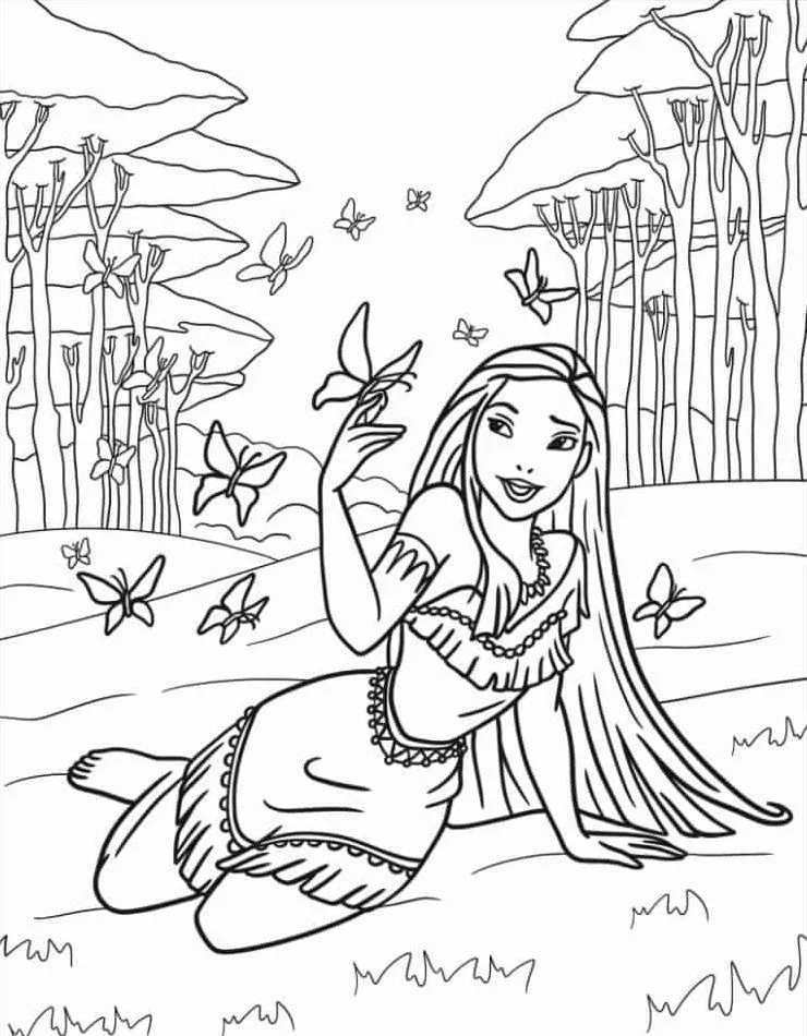 coloriage Pocahontas à imprimer pour enfant de 3 ans