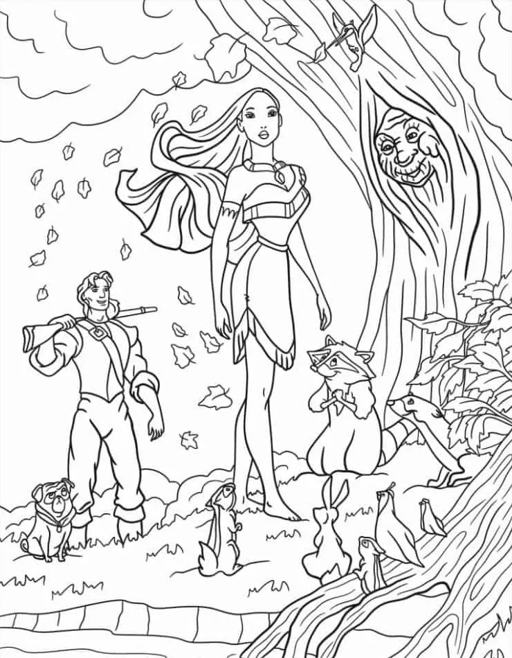 coloriage Pocahontas pour enfant de 10 ans