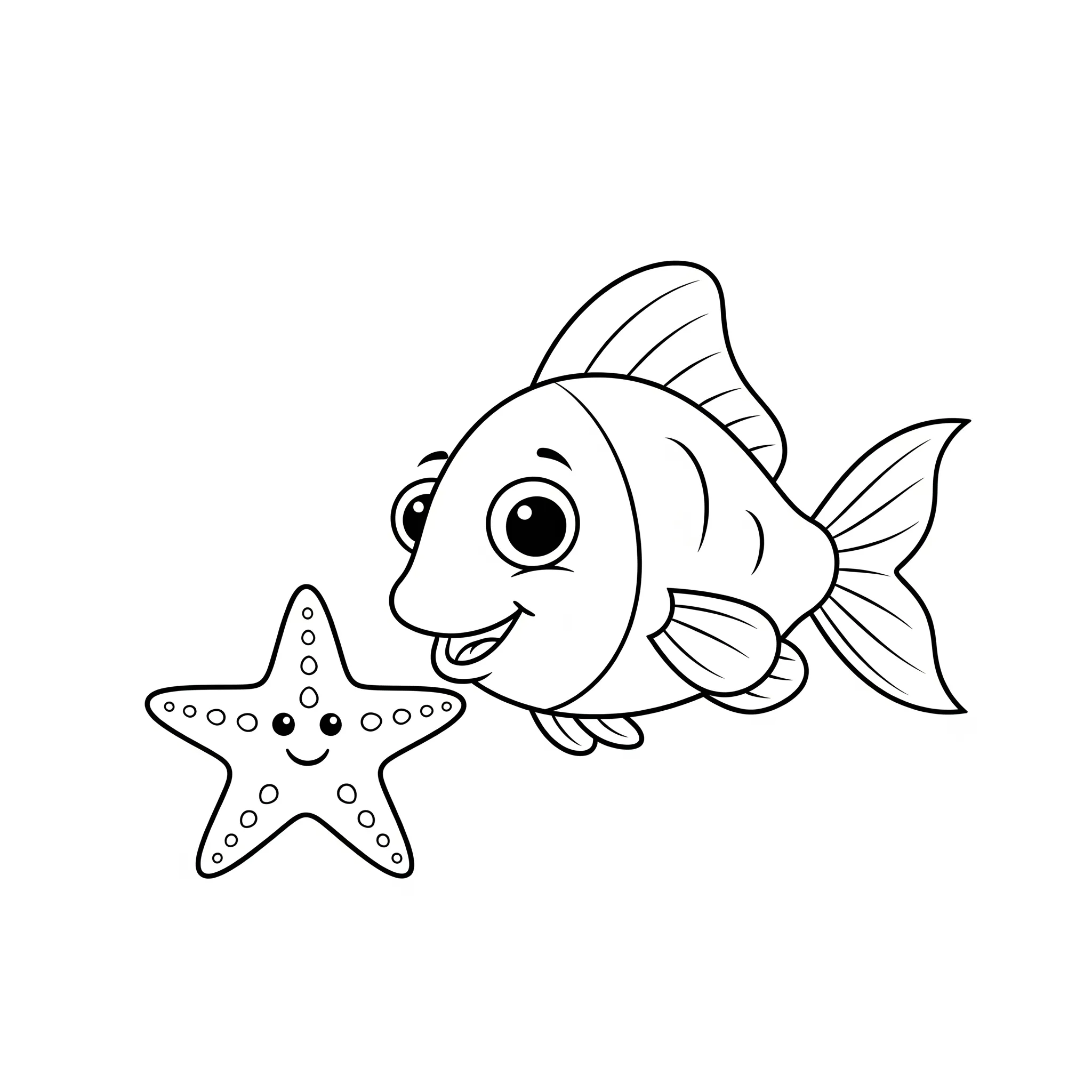 image pour coloriage Poisson et son ami l’étoile de mer enfant