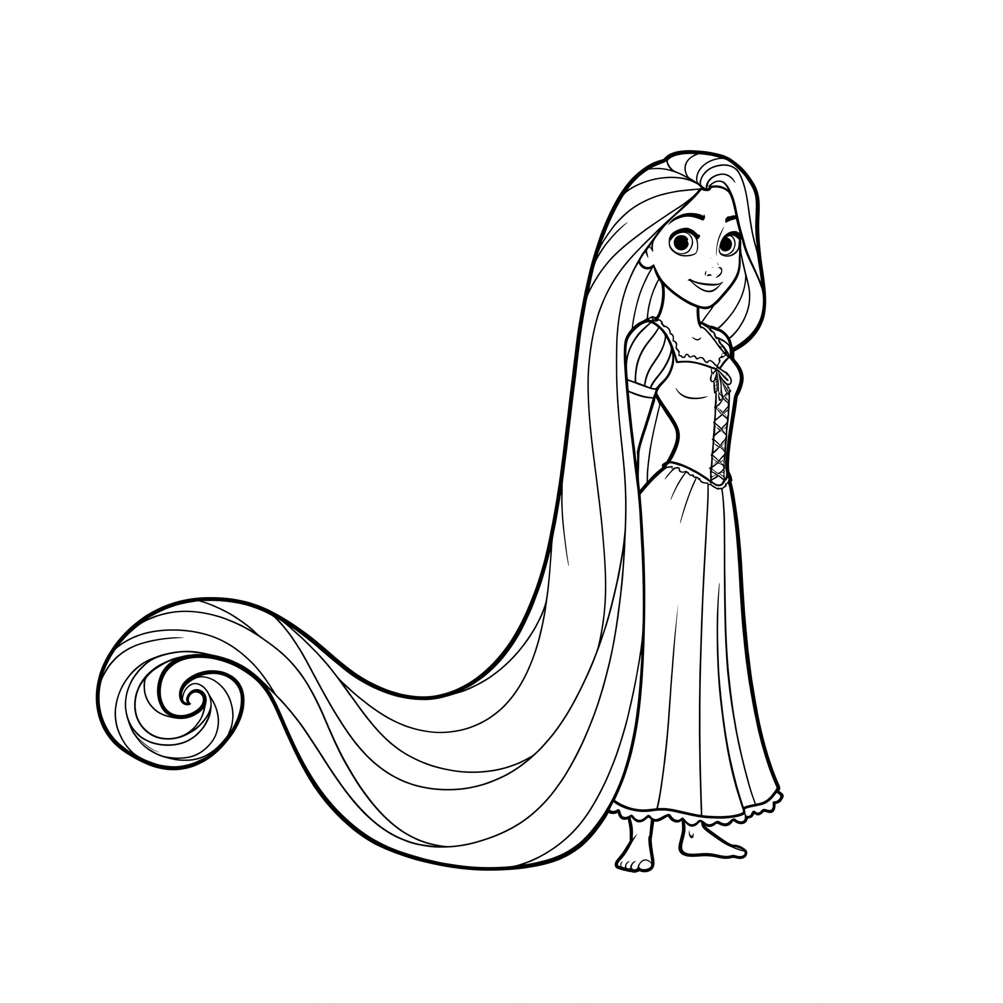 coloriage Raiponce et sa longue chevelure à imprimer gratuitement