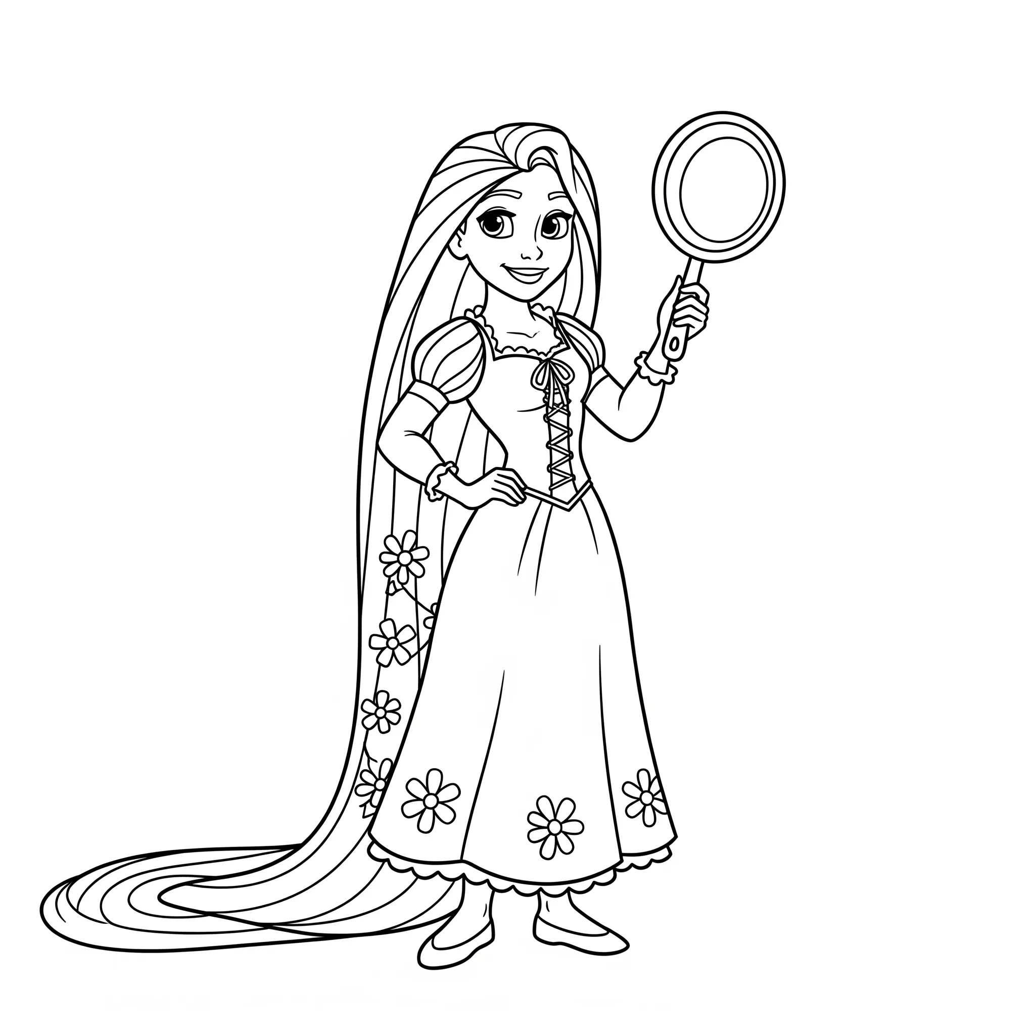 coloriage Rapunzel avec sa poêle à frire a dessiner et imprimer