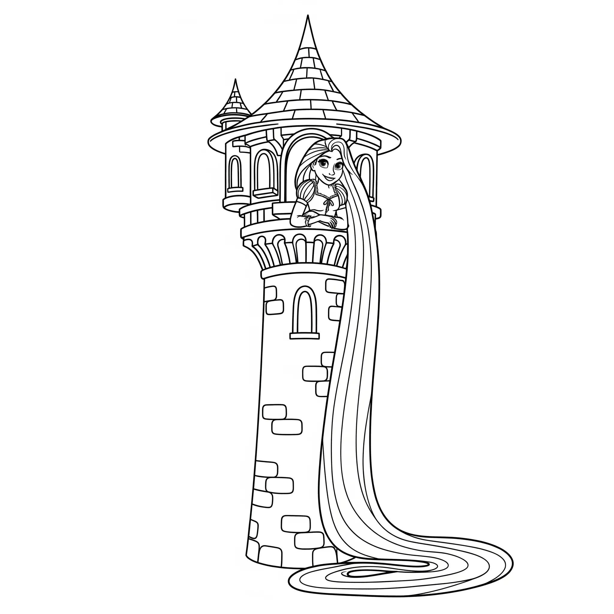 coloriage Rapunzel dans sa tour pour enfants à télécharger