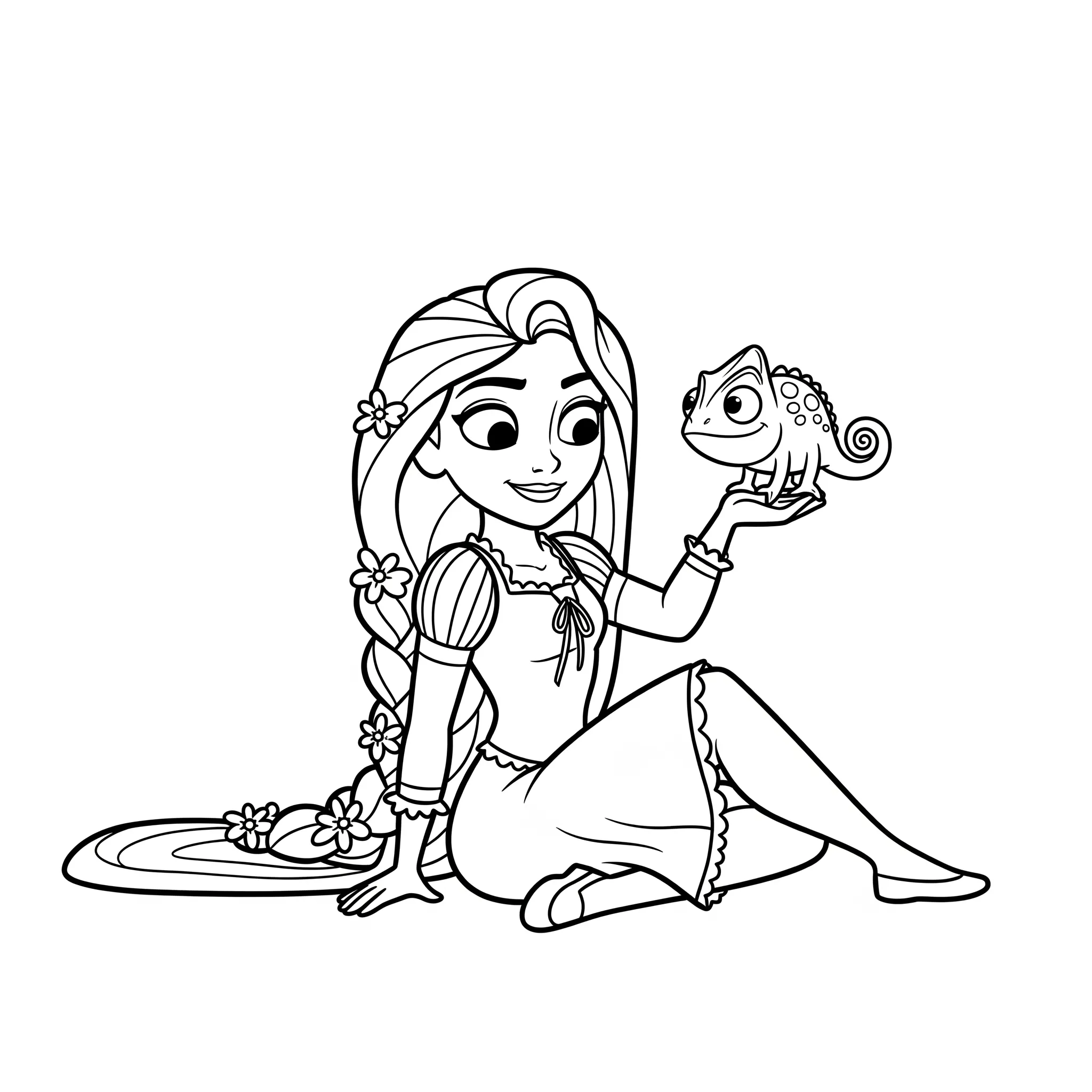 coloriage Rapunzel et Pascal pour enfant gratuit