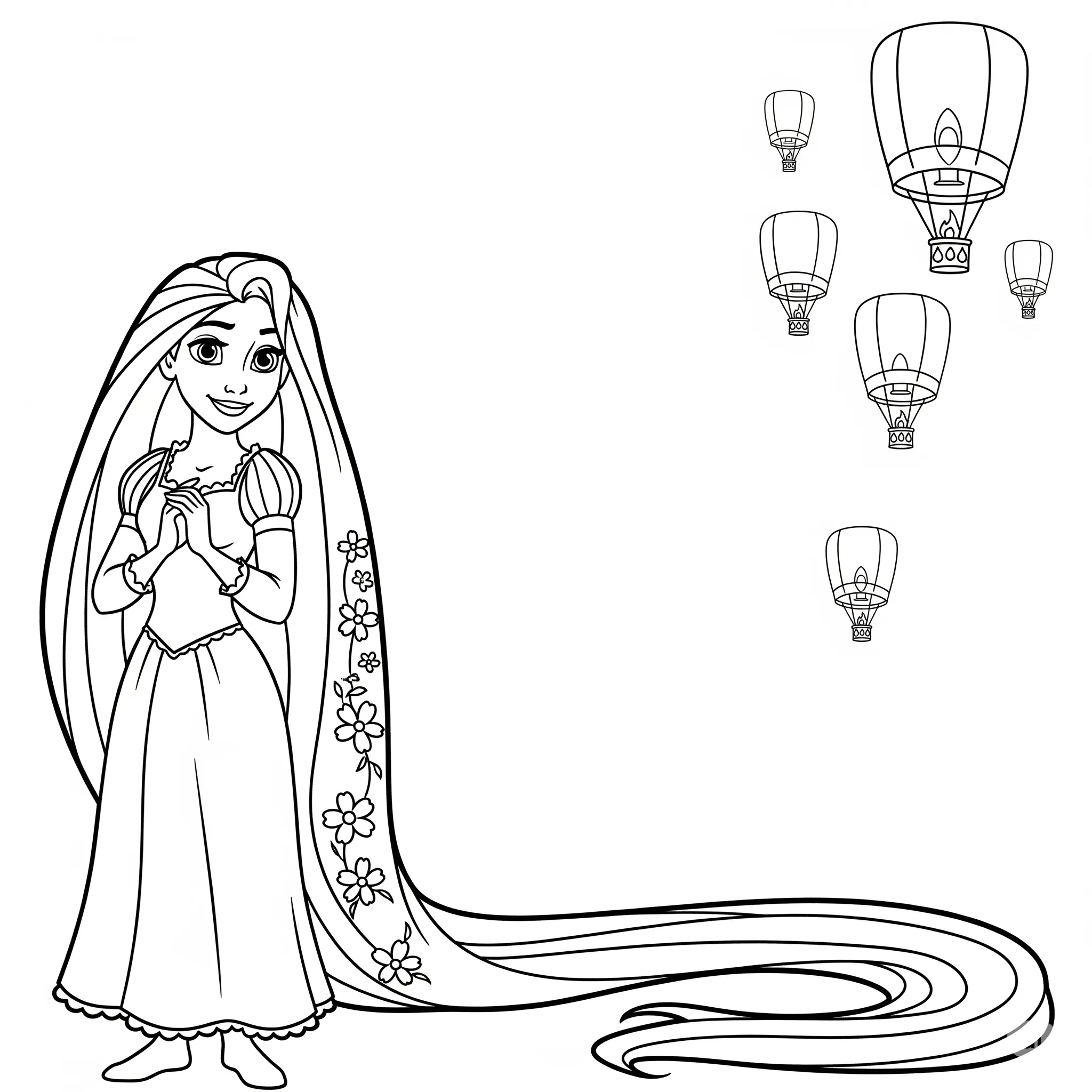 coloriage Rapunzel et les lanternes à imprimer pdf gratuit
