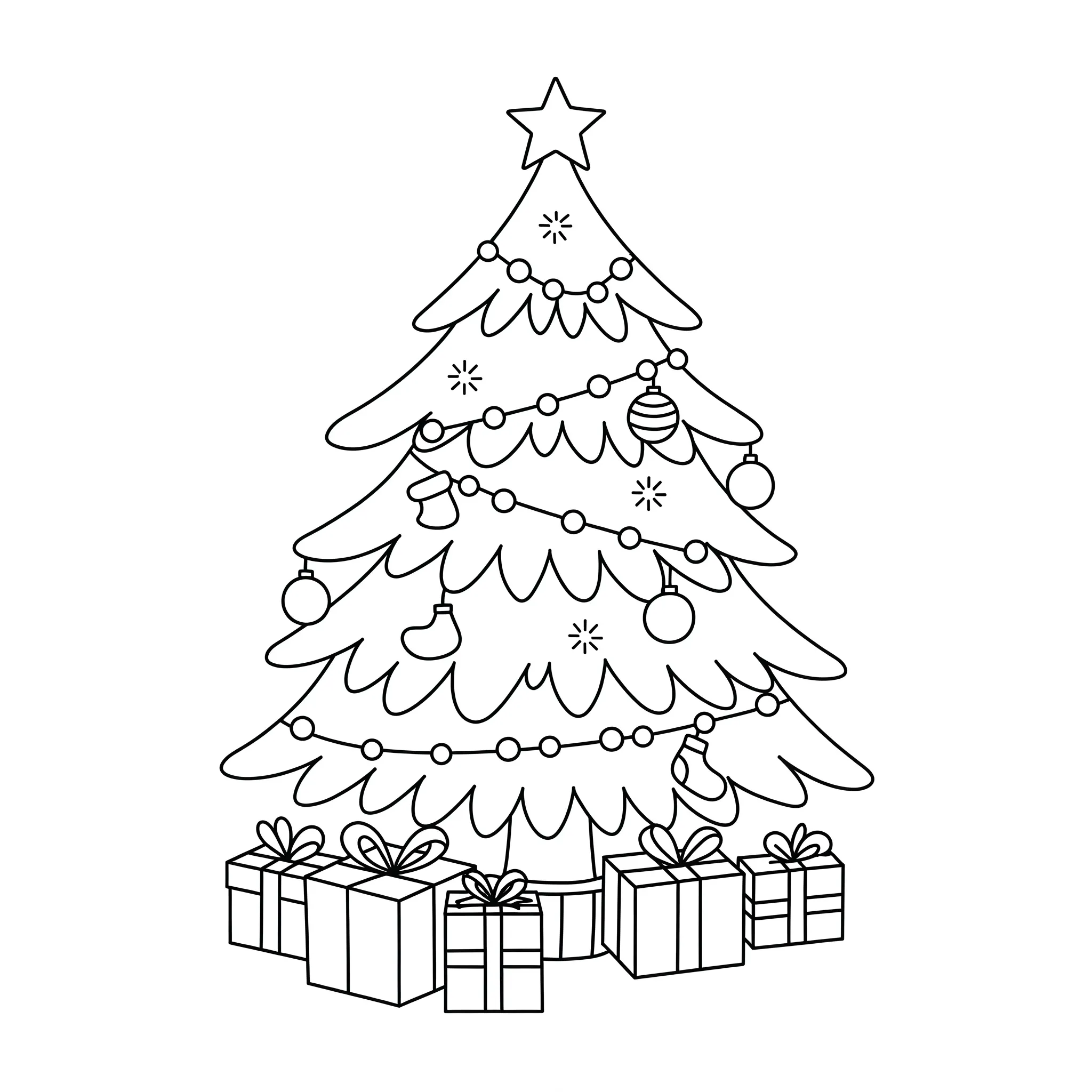 coloriage Sapin de Noël avec des cadeaux pour enfant de 10 ans
