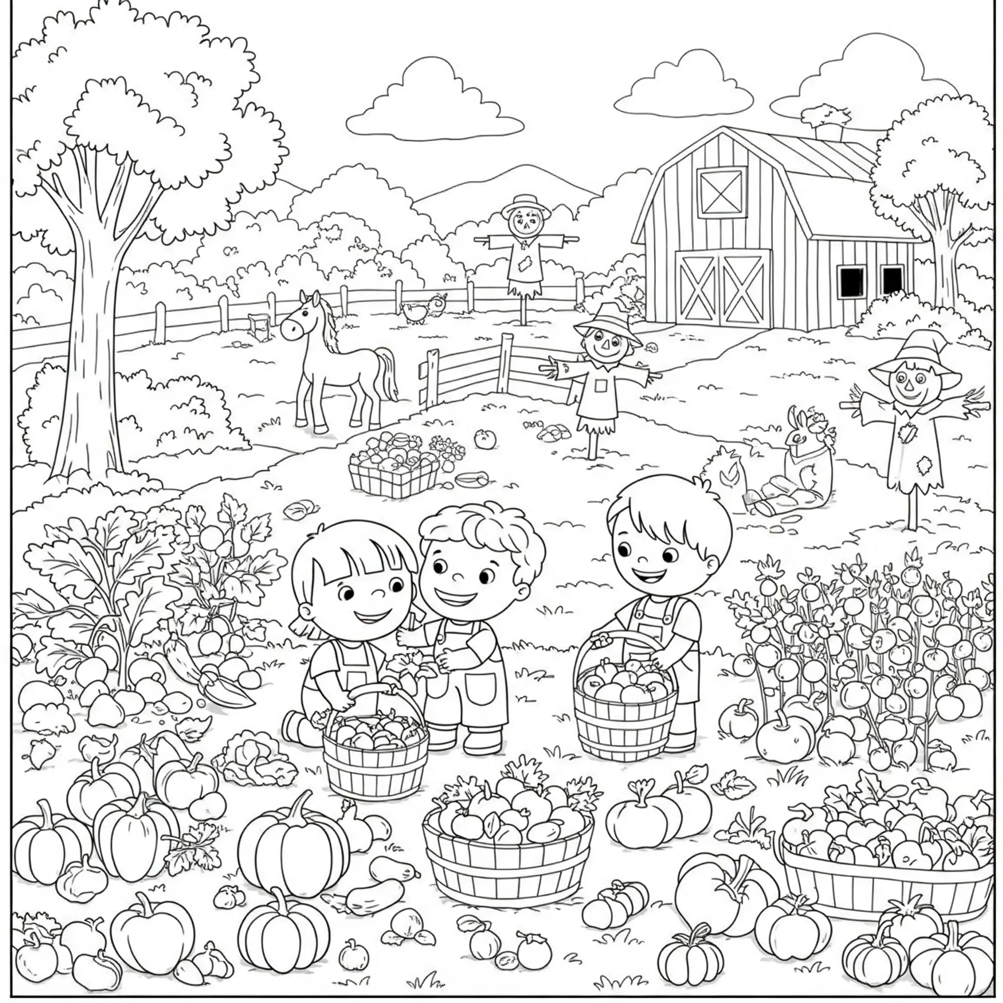 coloriage Scène de récolte et découpage à imprimer