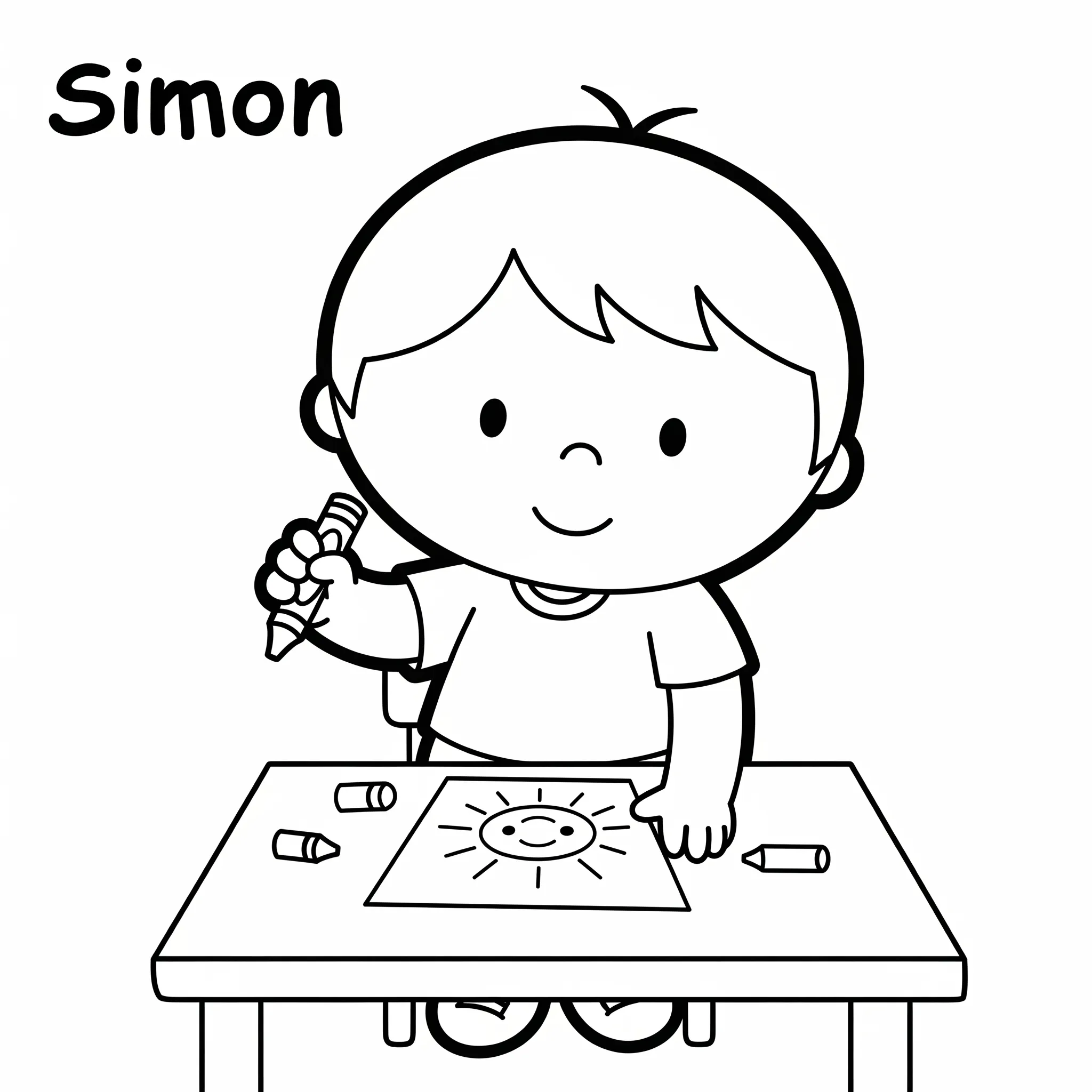 coloriage Simon fait un dessin pour enfant de 8 ans