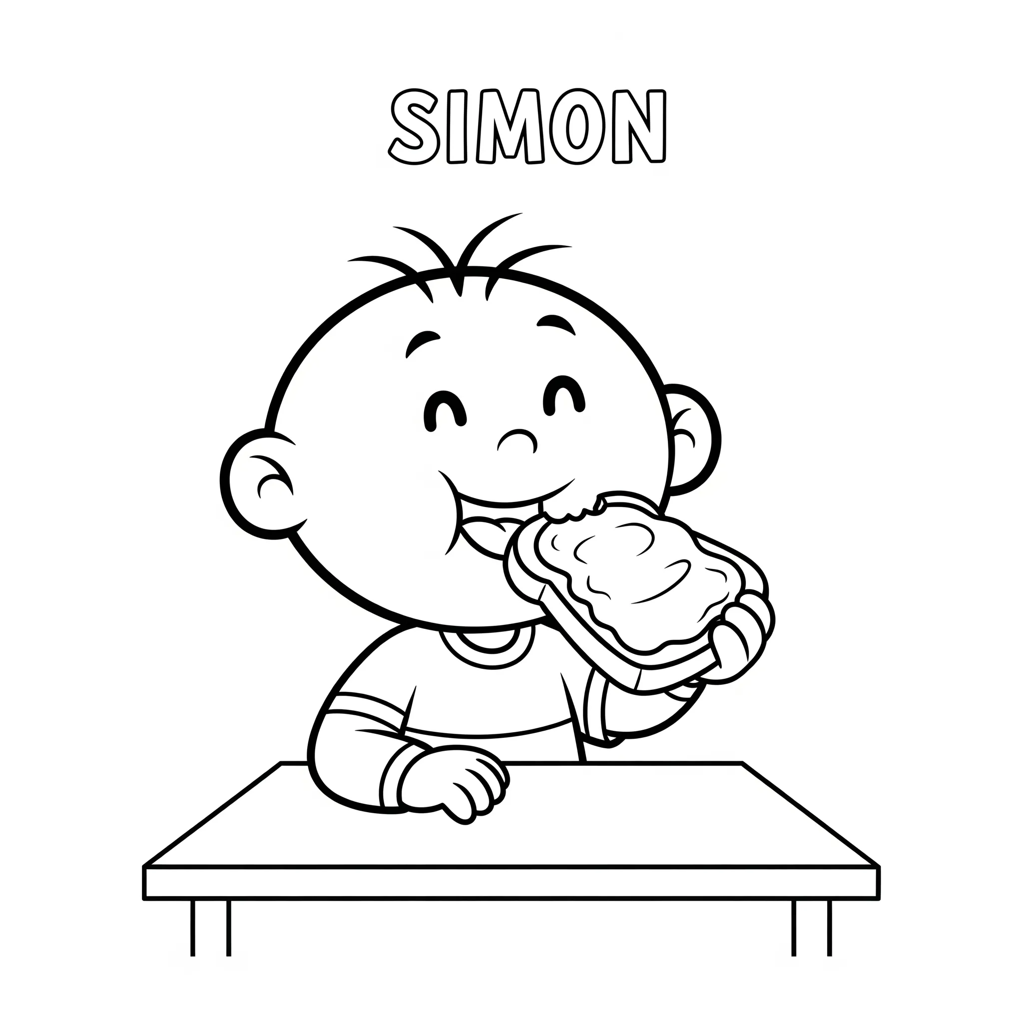 coloriage Simon mange une tartine au chocolat à imprimer pdf gratuit