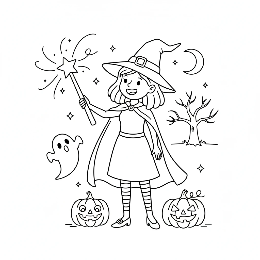 coloriage Sorcière Halloween a colorier en ligne