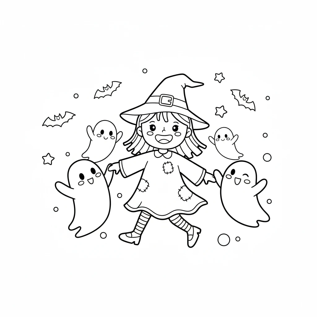 coloriage Sorcière Halloween a imprimer gratuitement