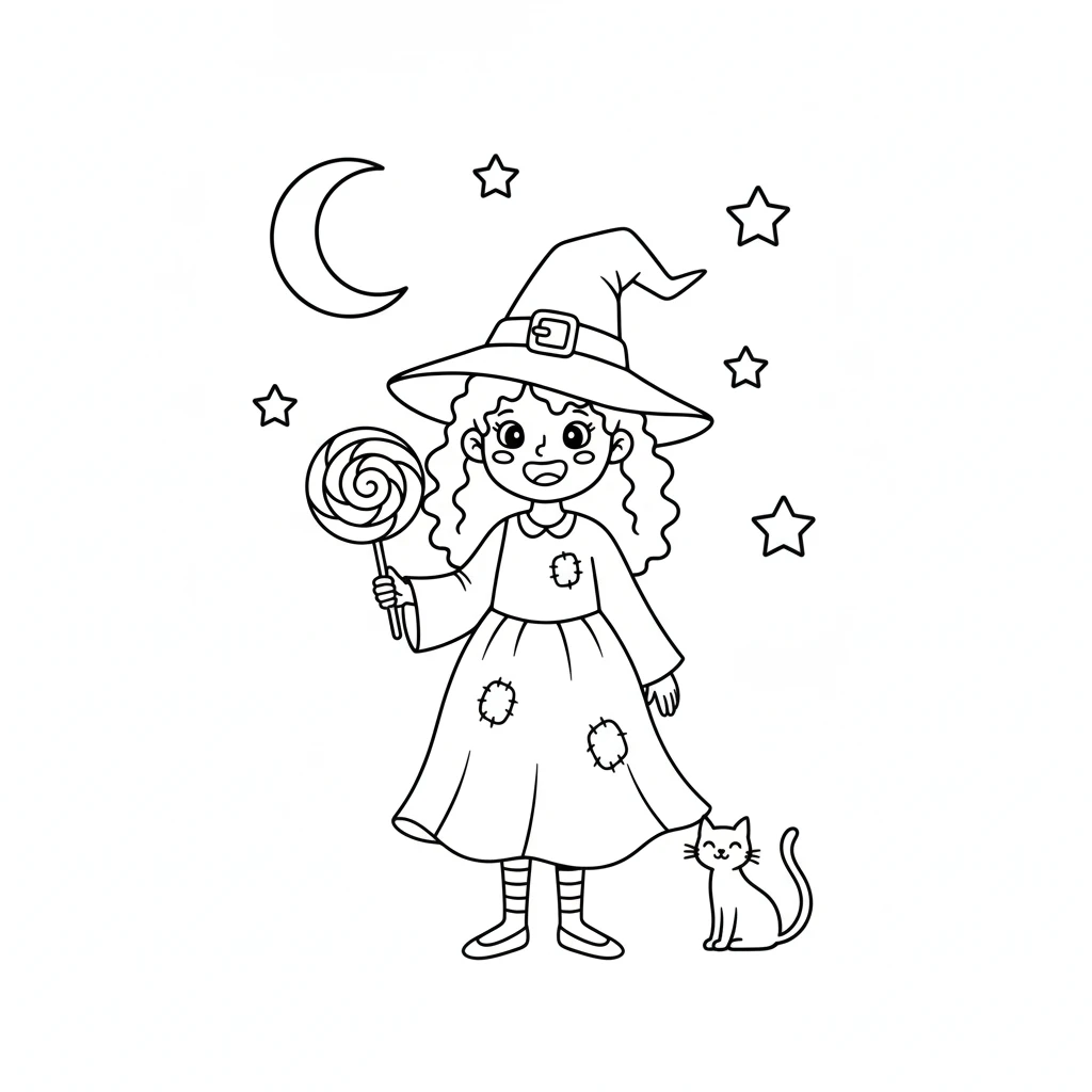 télécharger coloriage Sorcière Halloween gratuit