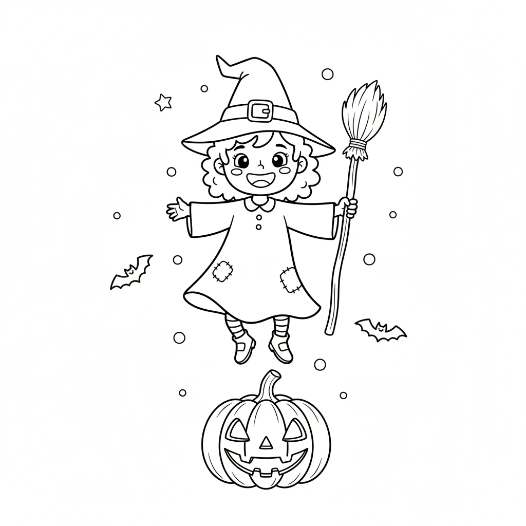 coloriage Sorcière Halloween à imprimer pour enfant de 8 ans
