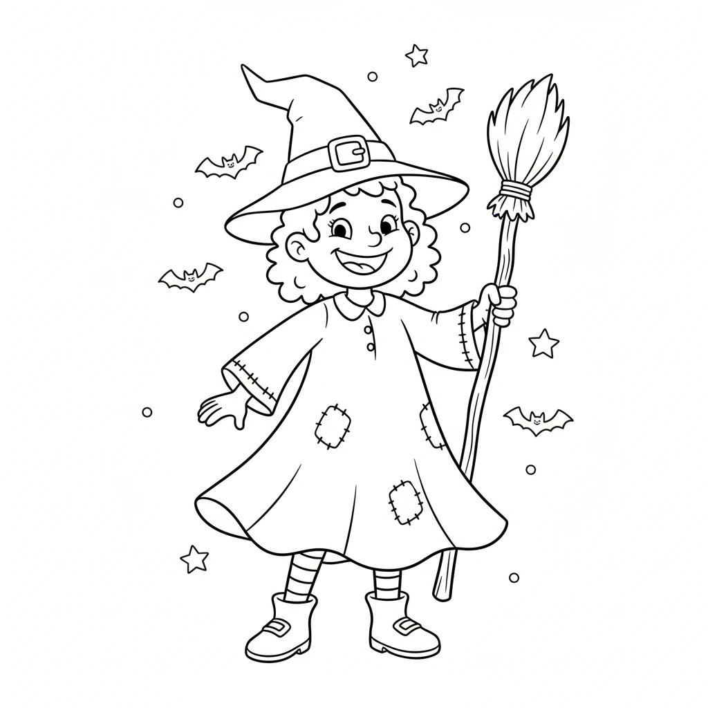 image pour coloriage Sorcière Halloween enfant