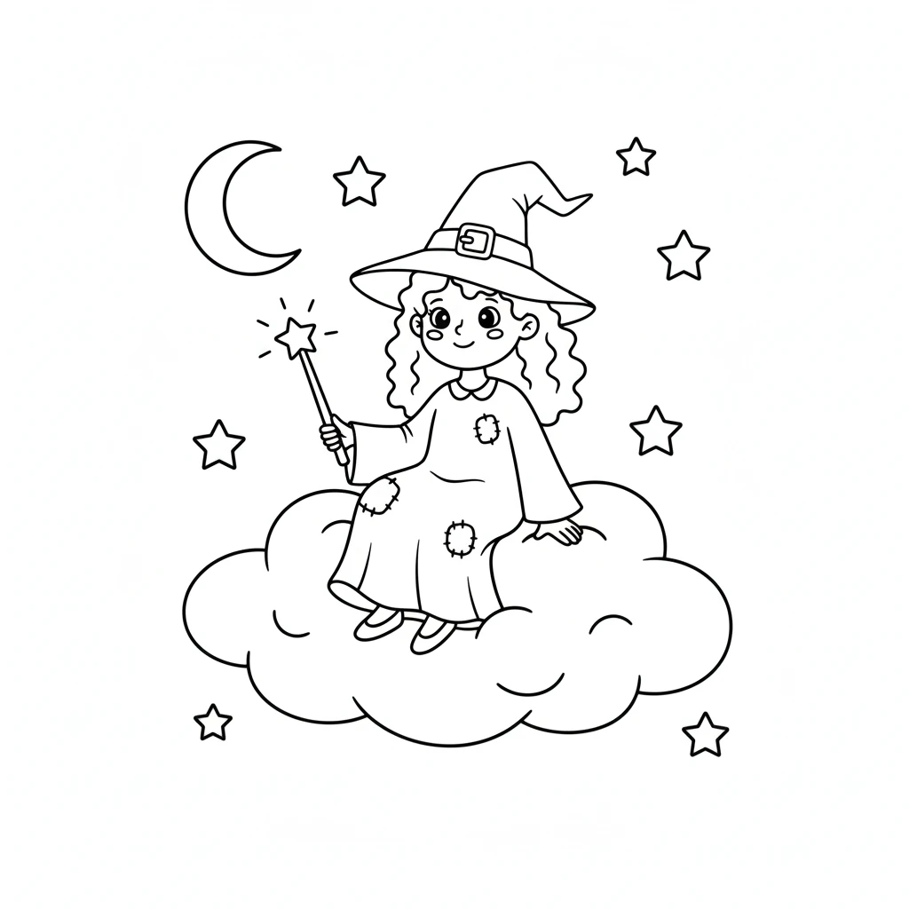 coloriage Sorcière Halloween pour enfant de 10 ans