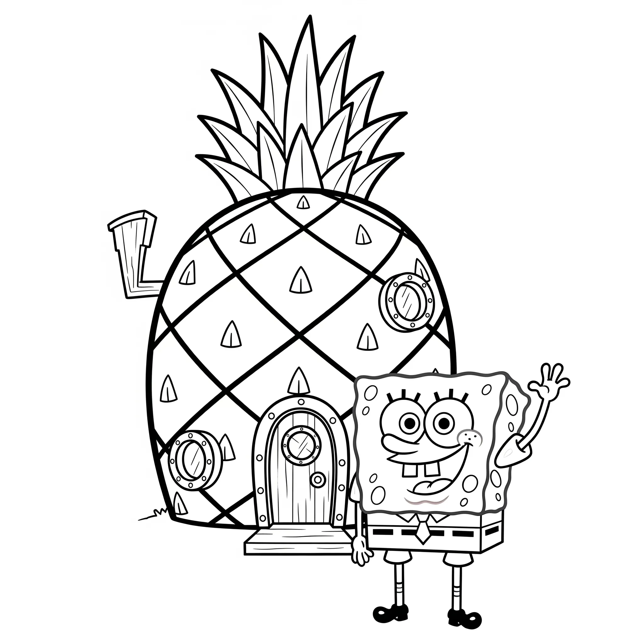 coloriage SpongeBob et son ananas à imprimer pour enfant de 3 ans