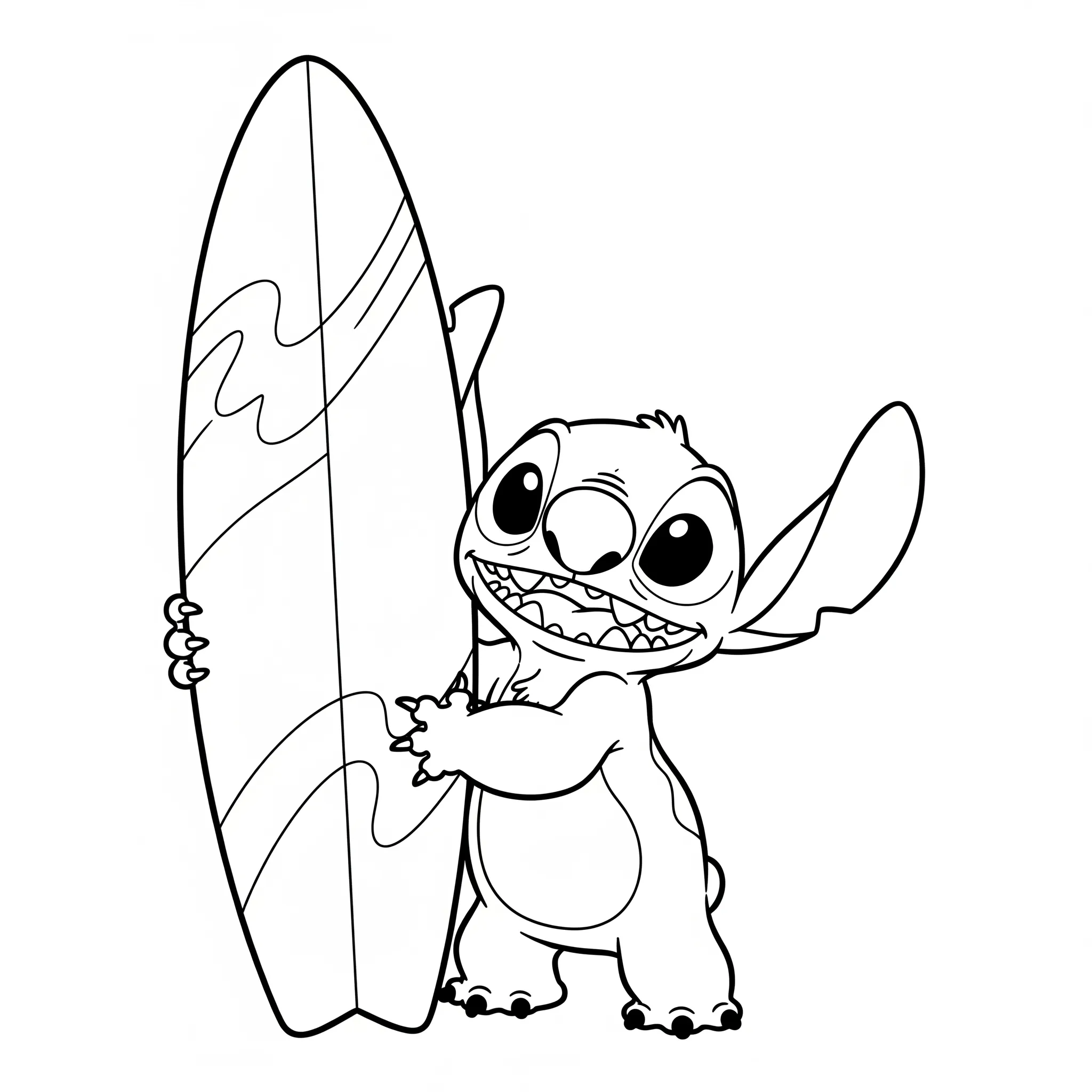coloriage Stitch avec sa planche de surf pour enfant de à imprimer