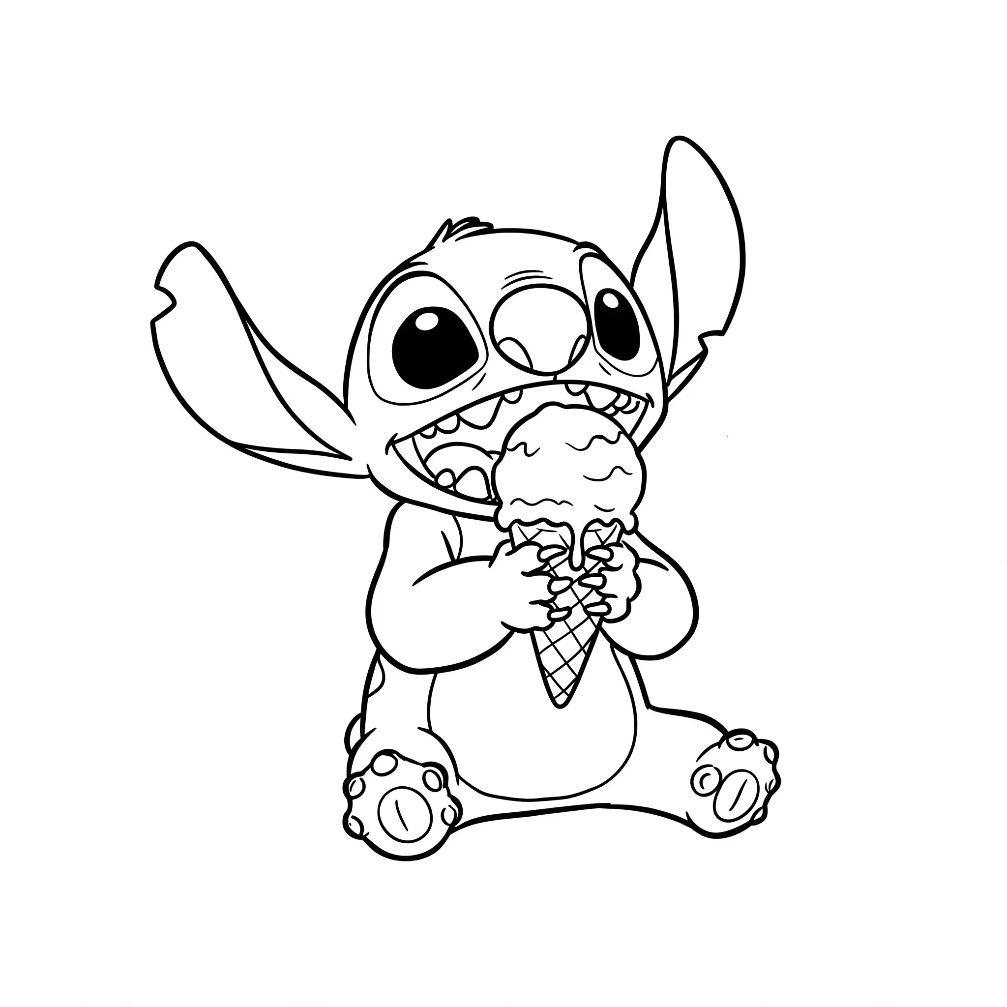 coloriage Stitch mange une glace gratuit en ligne