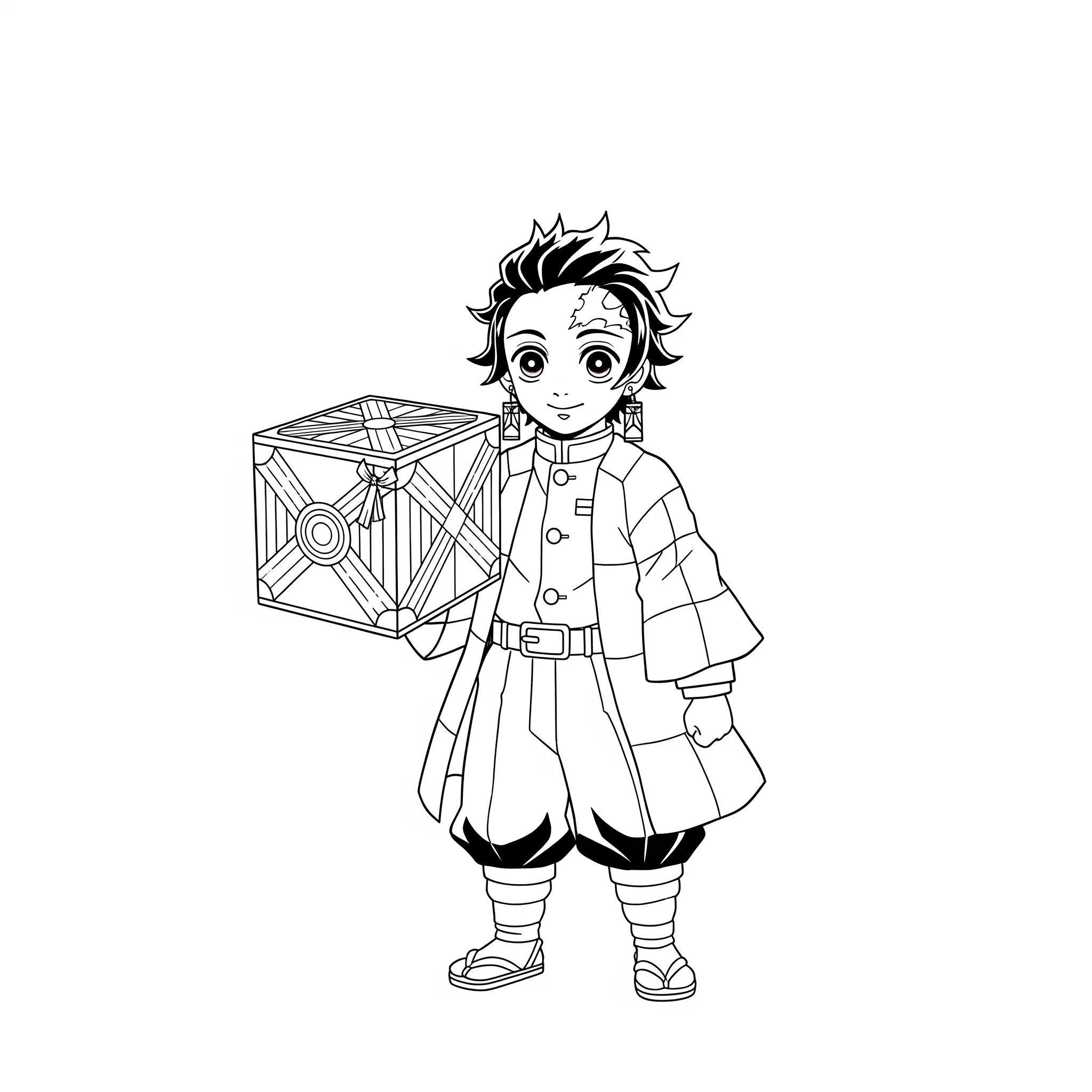 coloriage Tanjiro Kamado avec son Nezuko Box pour enfant a imprimer gratuit