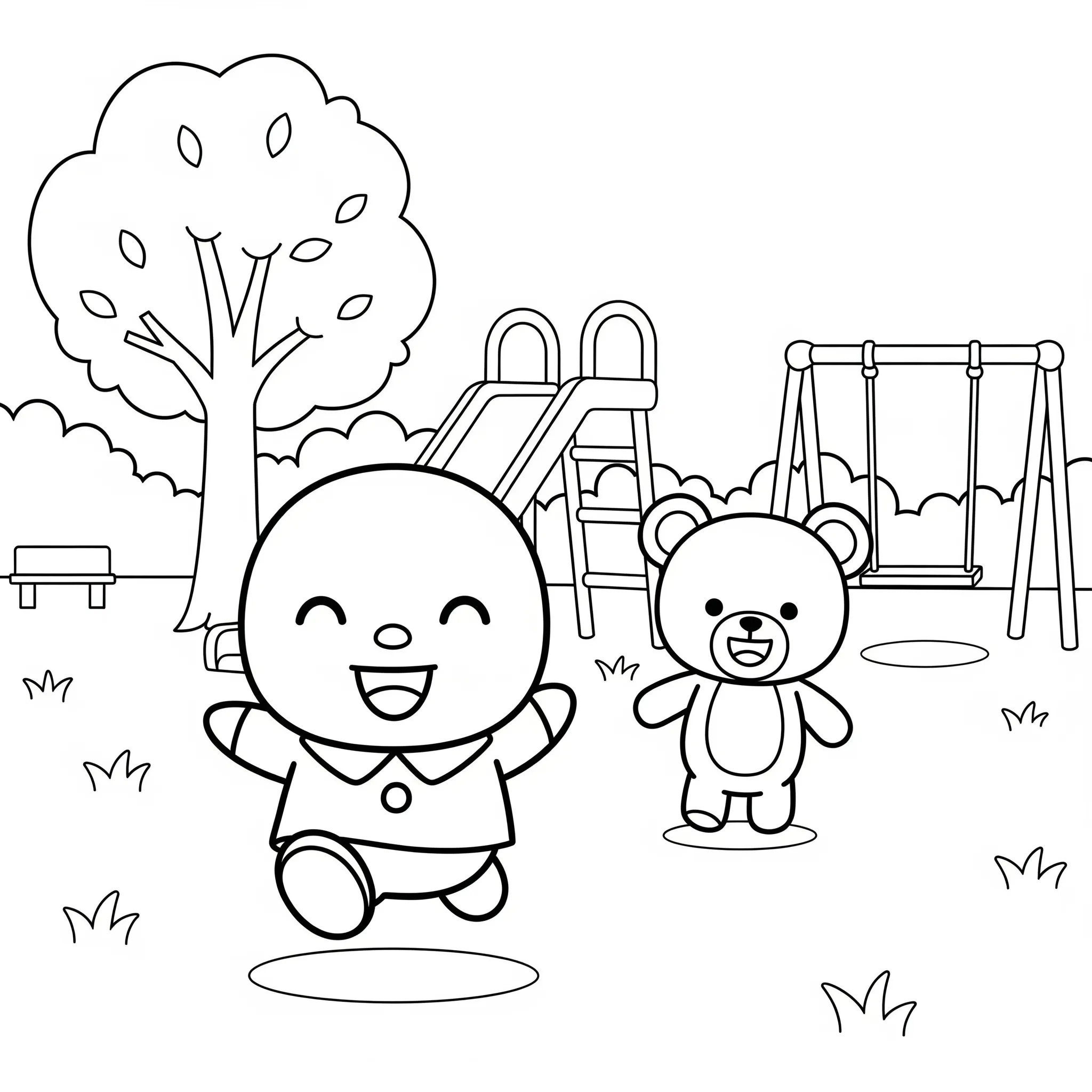 image de coloriage T’choupi et Doudou au parc pour enfant