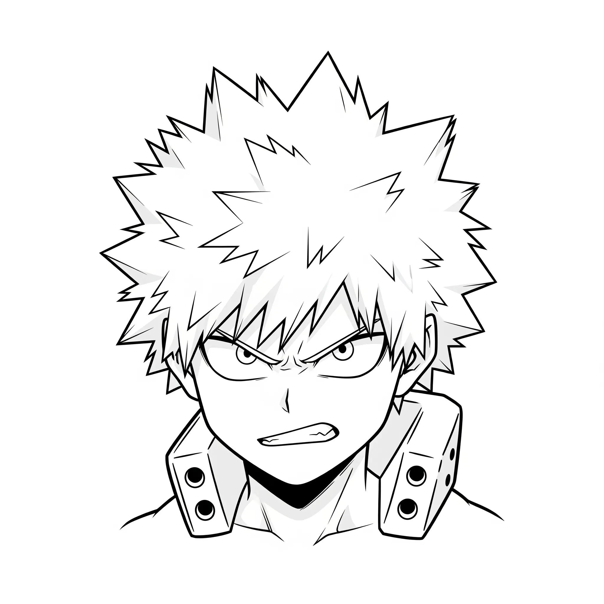 coloriage Tête de Katsuki Bakugo avec une expression déterminée à imprimer pour enfant de 4 ans