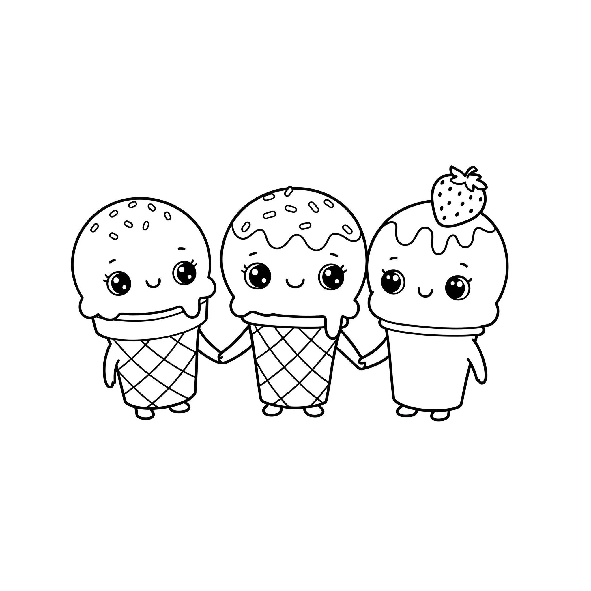 coloriage Trois petites glaces amies gratuit à imprimer