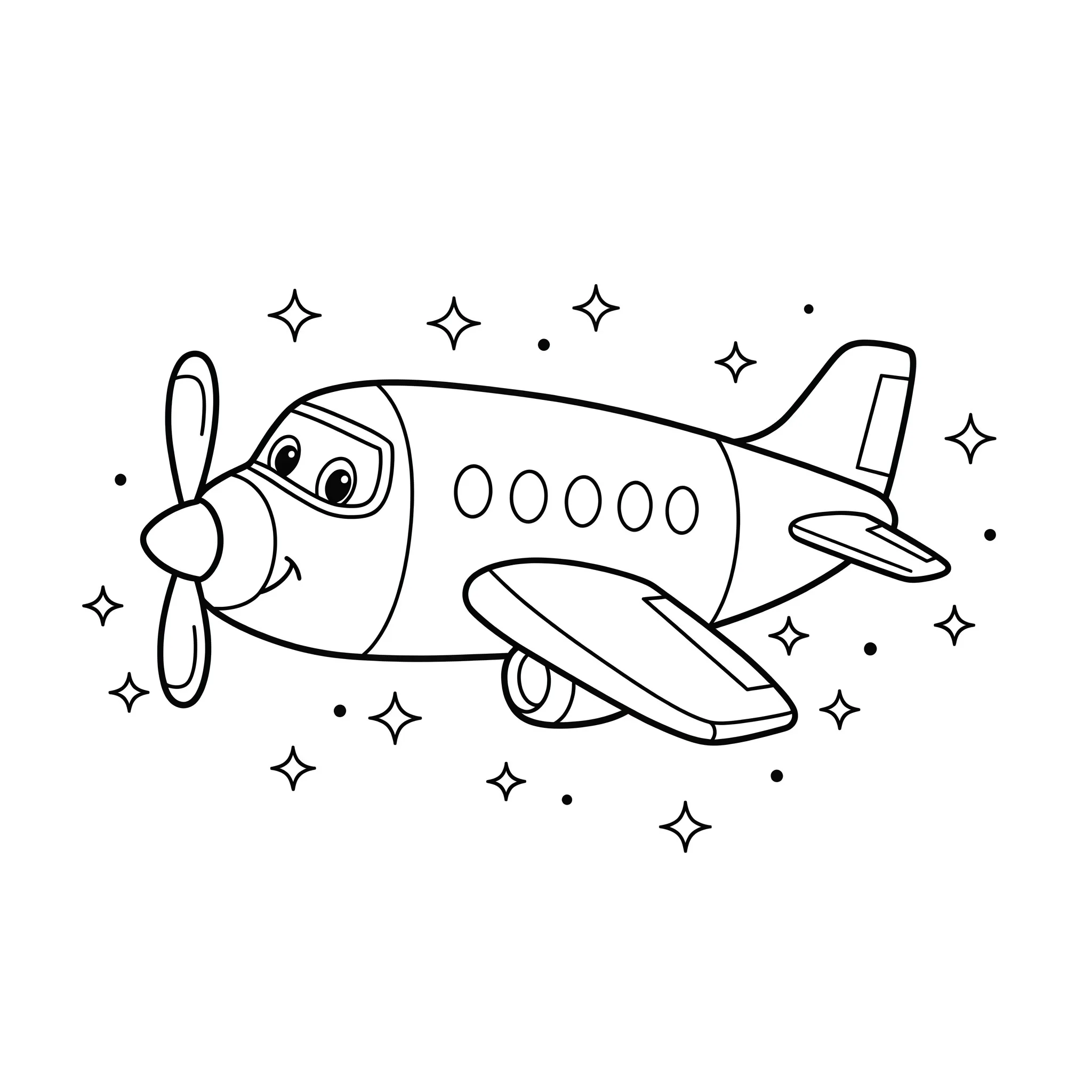 coloriage Un avion avec des étoiles et apprentissage