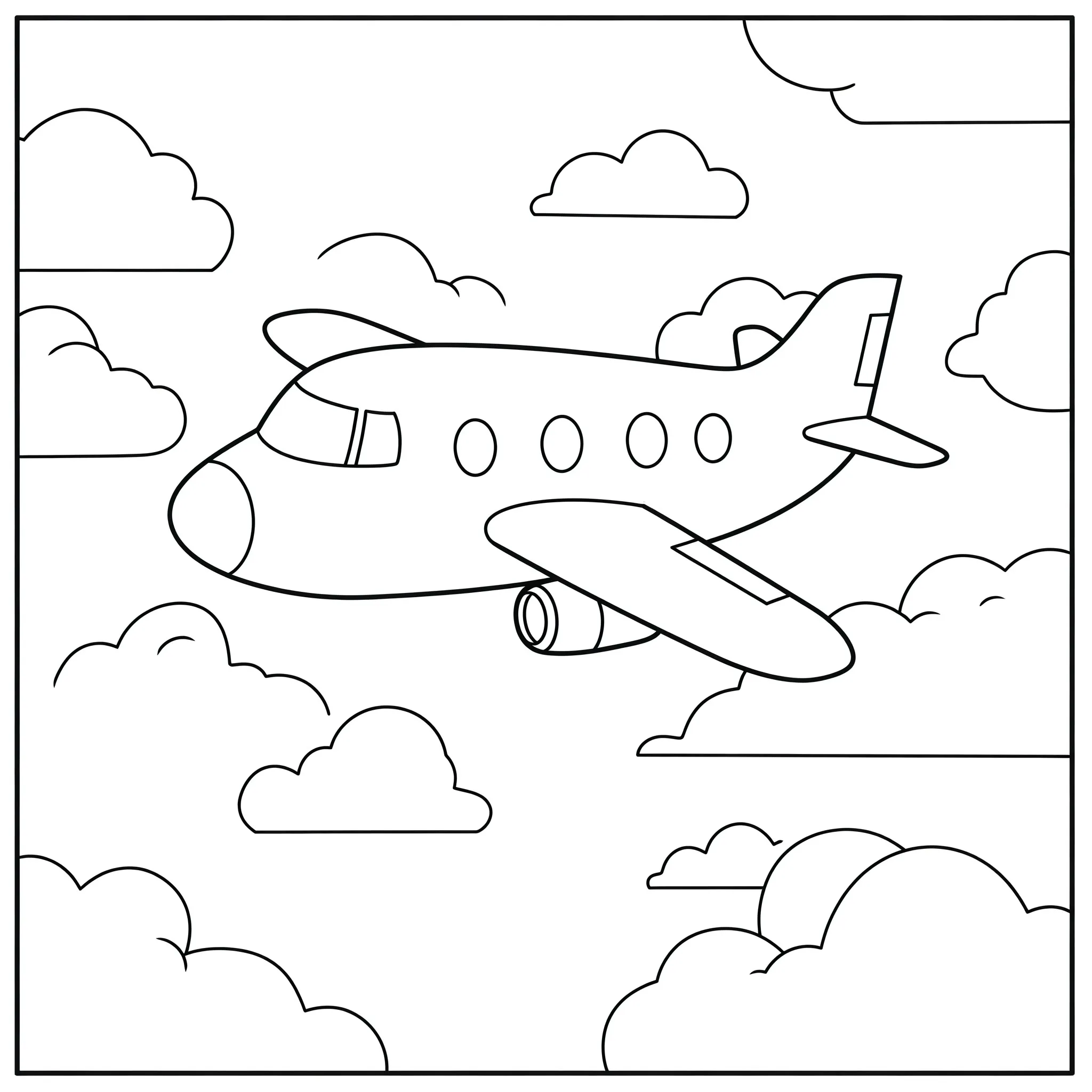 coloriage Un avion qui vole dans les nuages d'enfant a imprimer