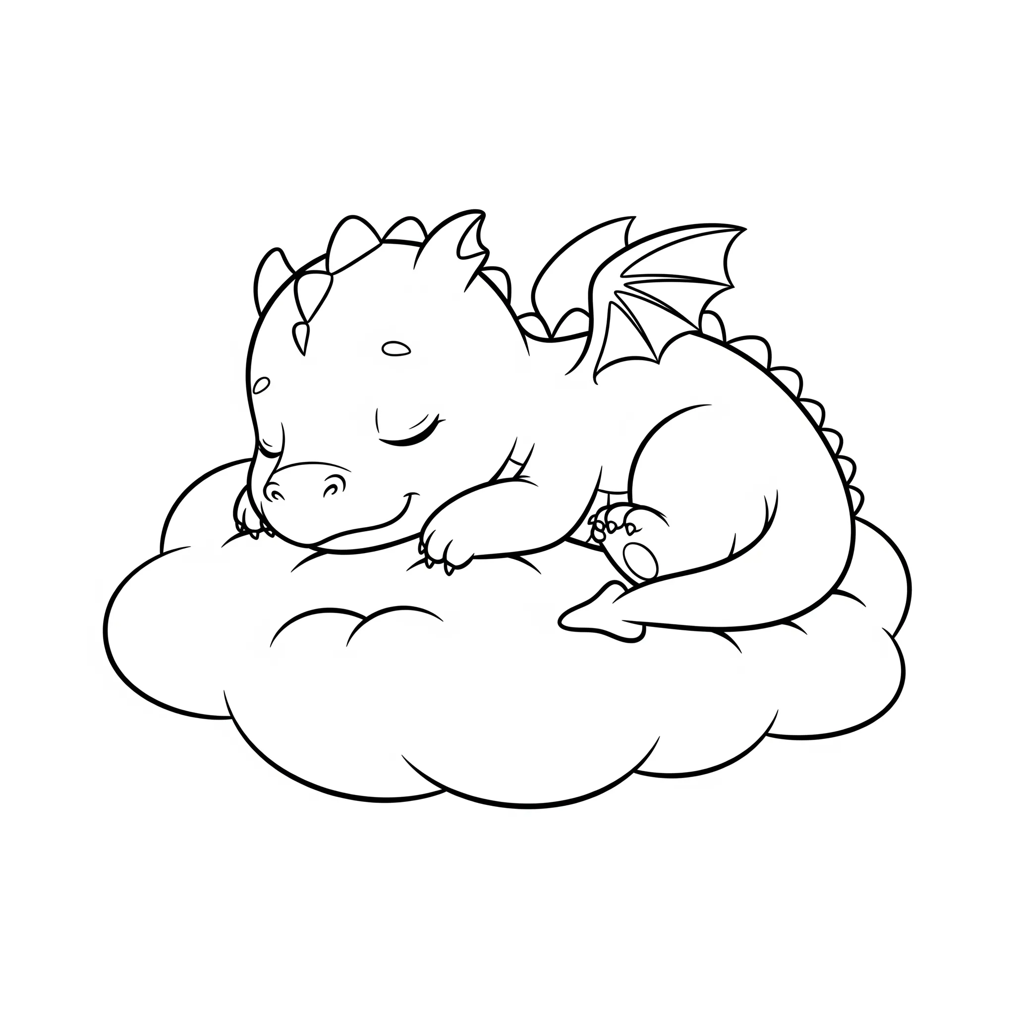coloriage Un bébé dragon endormi sur un nuage à imprimer pdf gratuit