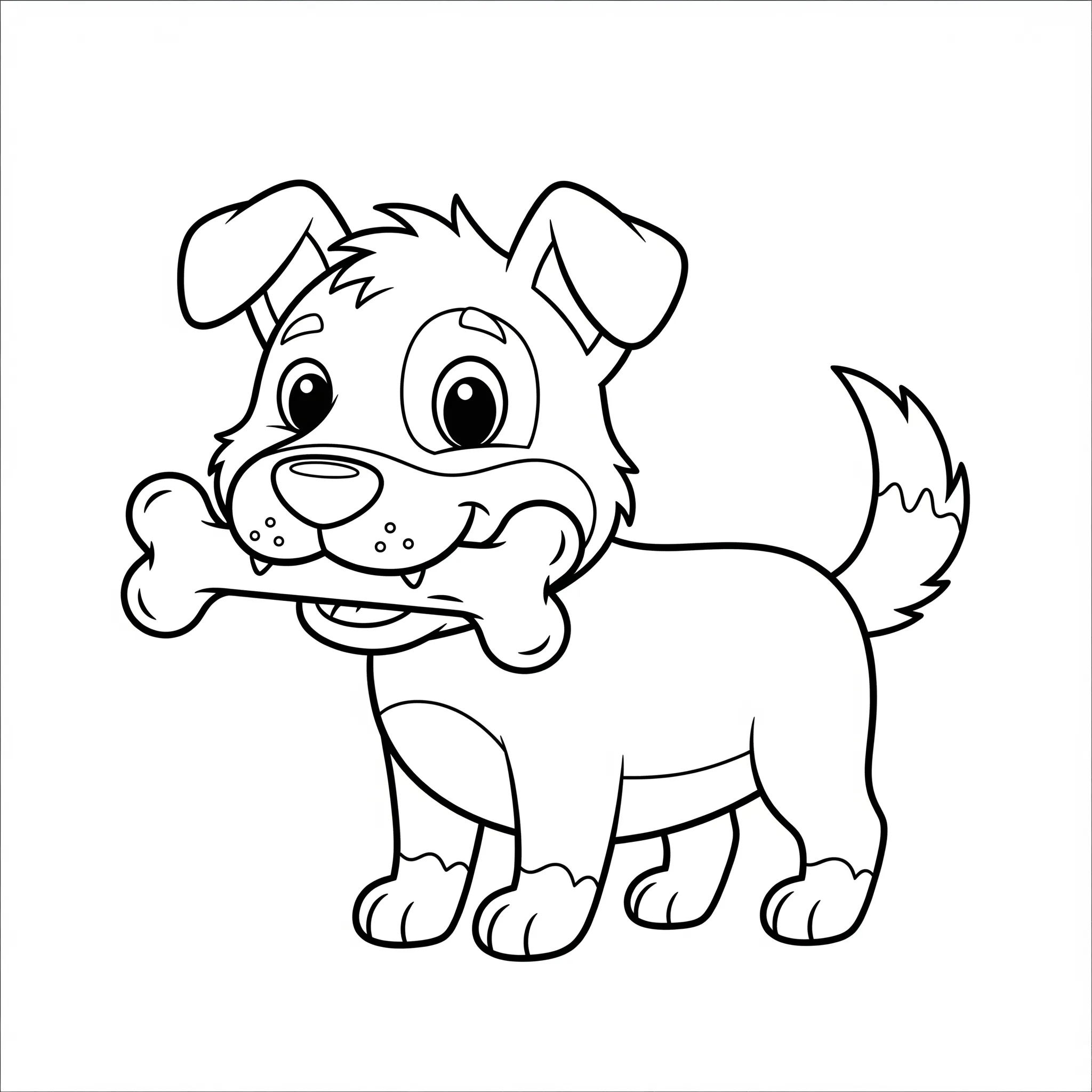 coloriage Un chien avec un os à imprimer pour enfant de 6 ans
