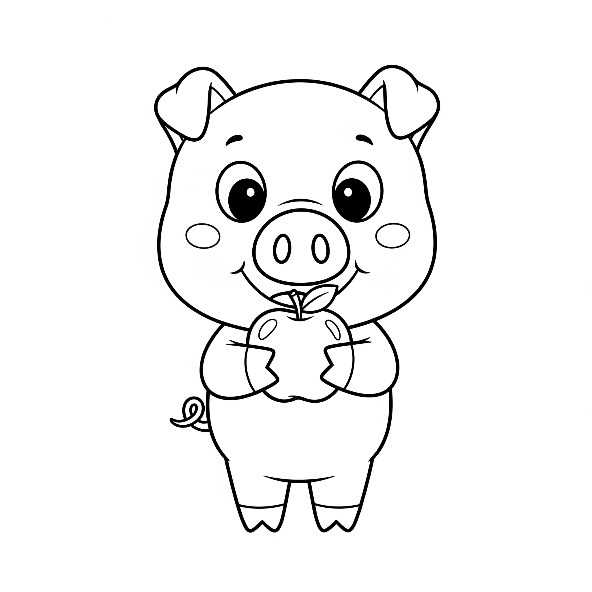 coloriage Un cochon et sa pomme educatif pour enfant