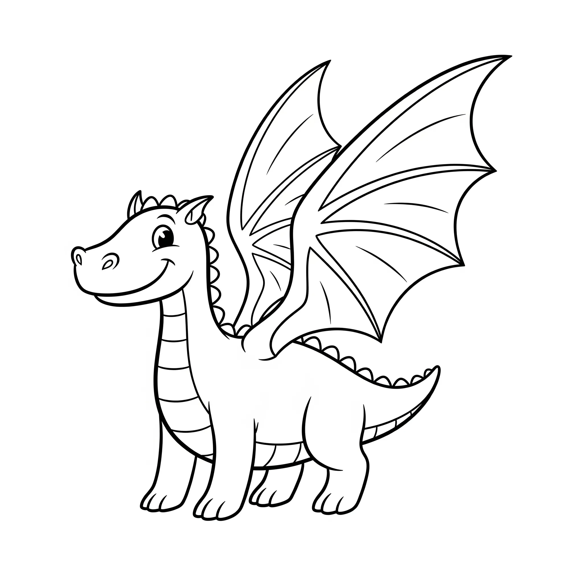 coloriage Un dragon amical souriant avec de grandes ailes a dessiner en ligne