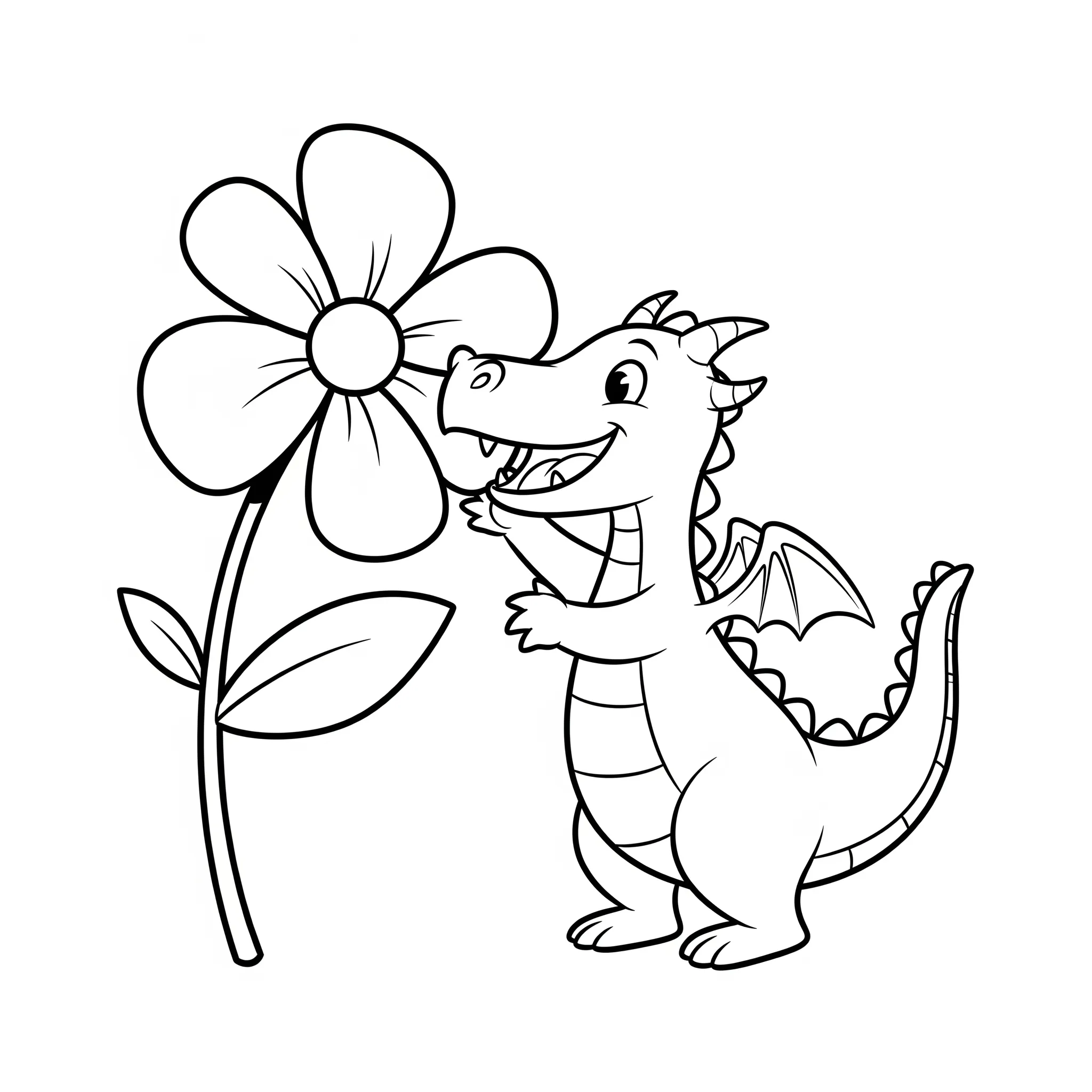 coloriage Un dragon jouant avec une fleur a dessiner et imprimer