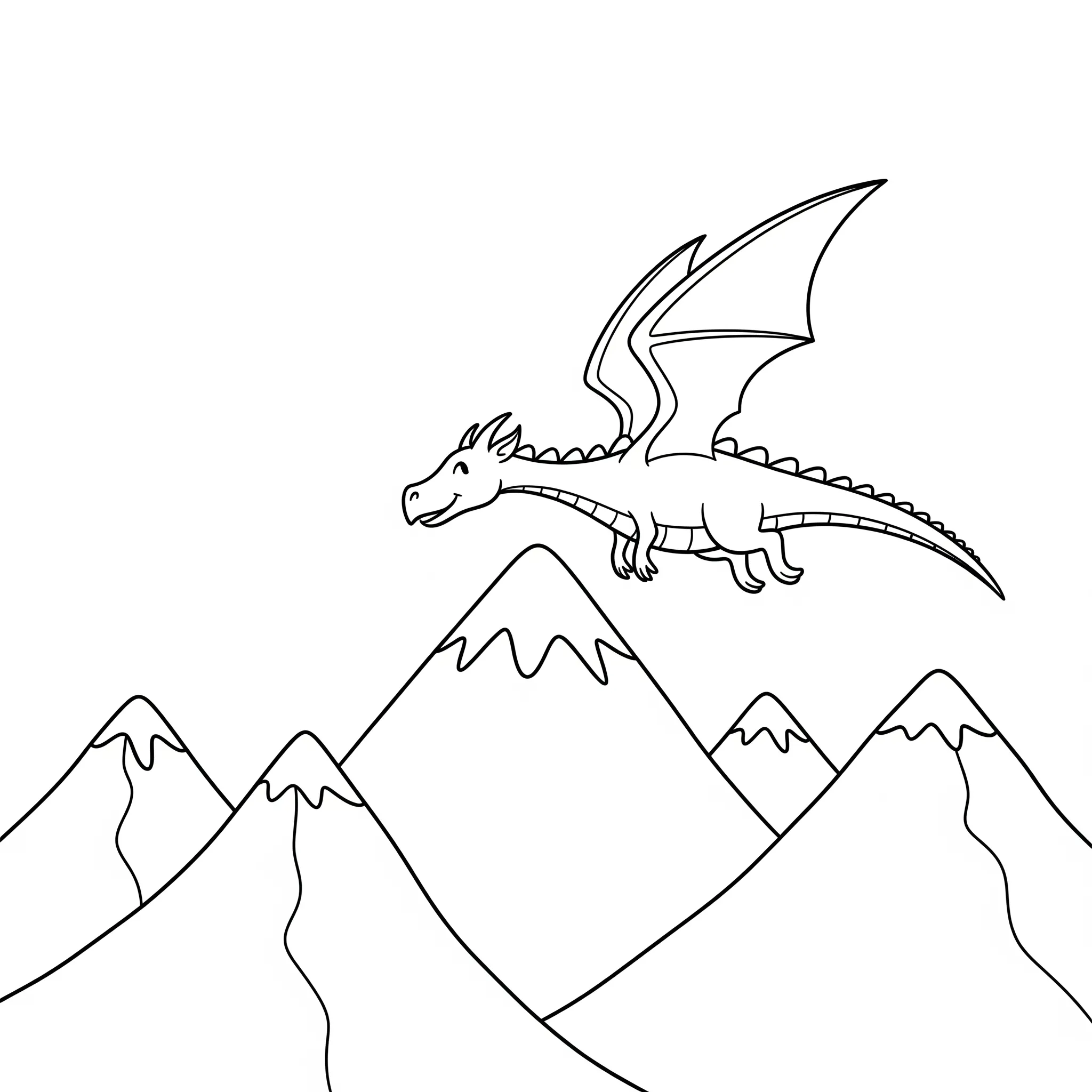 coloriage Un dragon volant au dessus de montagnes simples à imprimer pdf gratuit