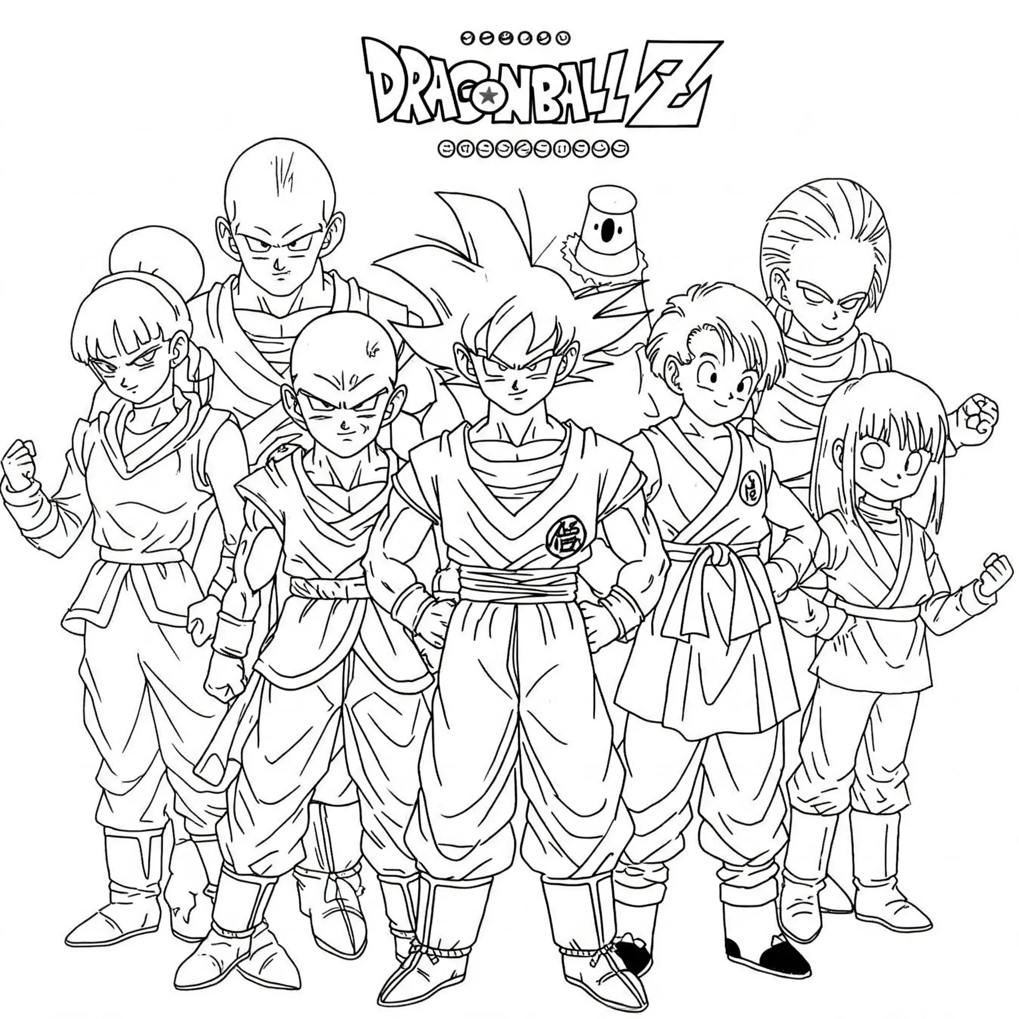 coloriage Un groupe de personnages Dragon Ball Z a colorier en ligne