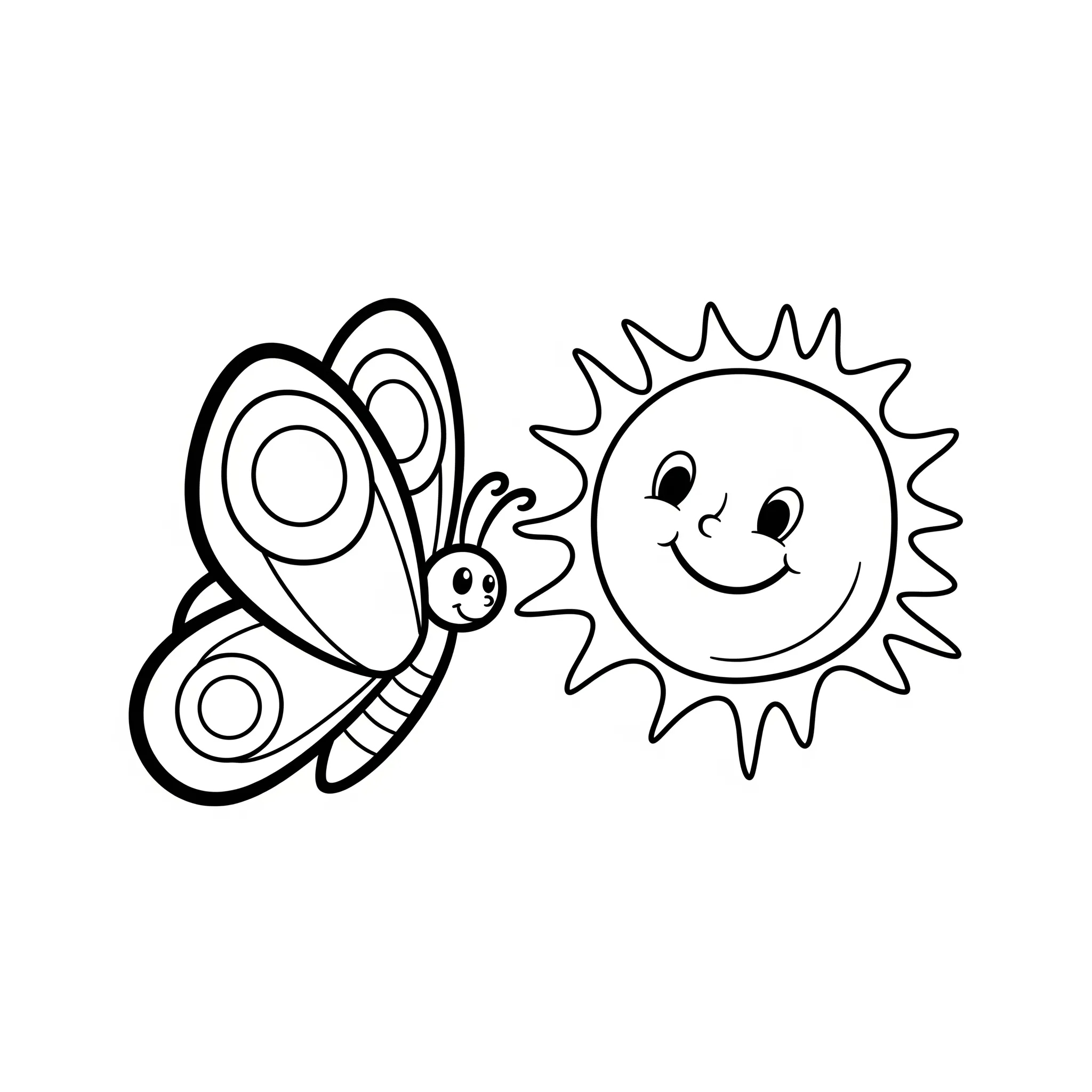 coloriage Un papillon près du soleil pour enfants à imprimer