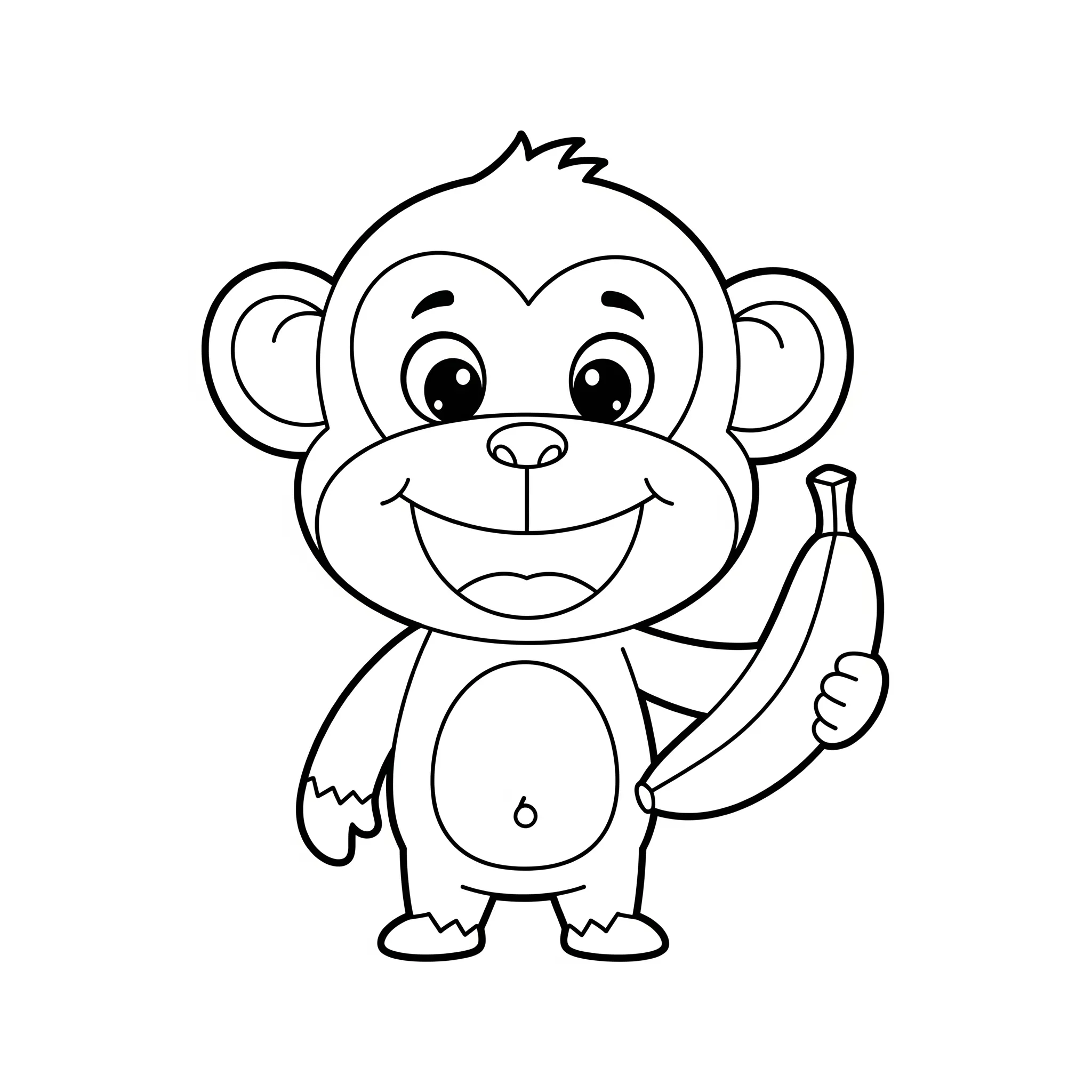 coloriage Un singe souriant tenant une banane pour enfant de 6 ans