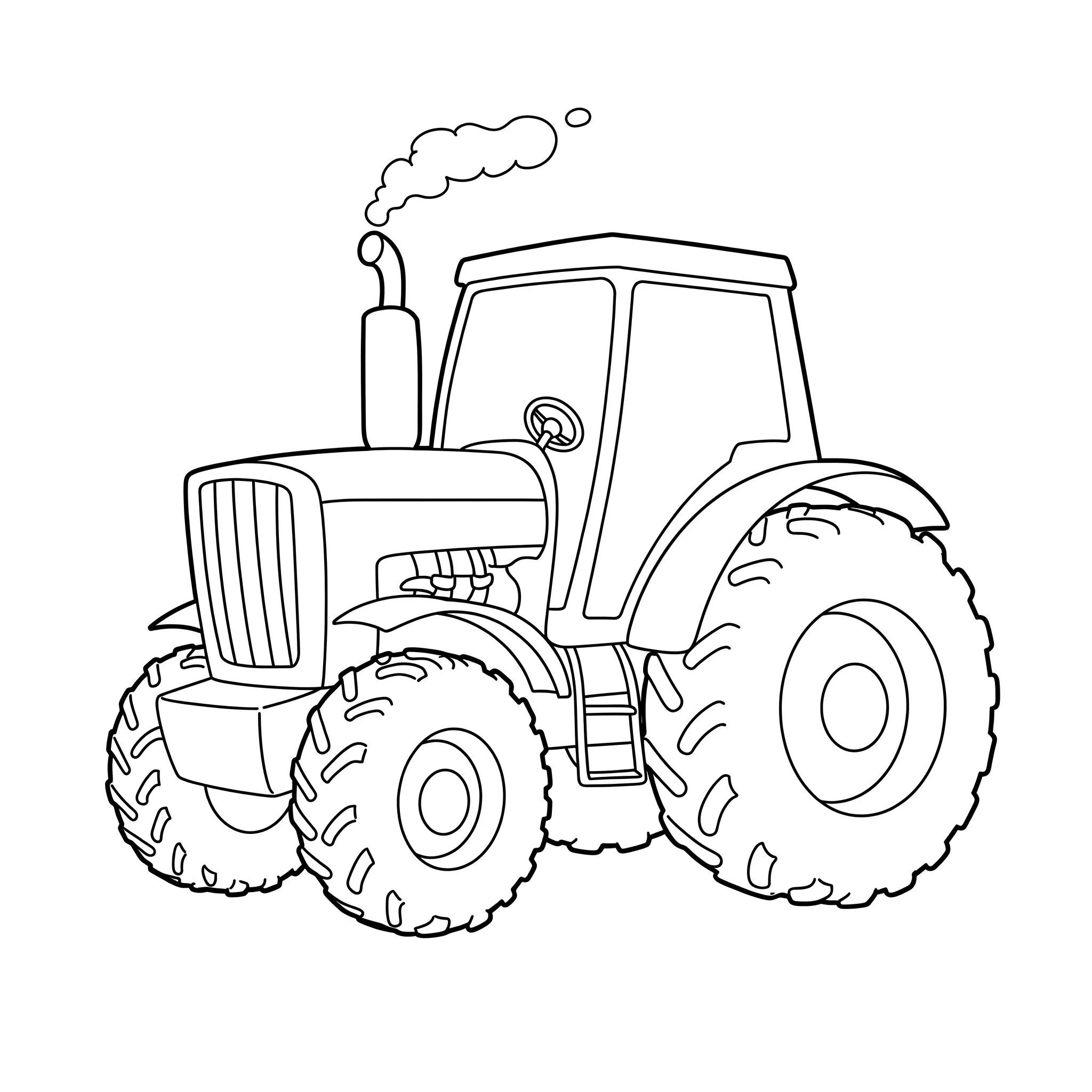 imprimer coloriage Un tracteur de base avec de grandes roues et une cheminée qui fume
