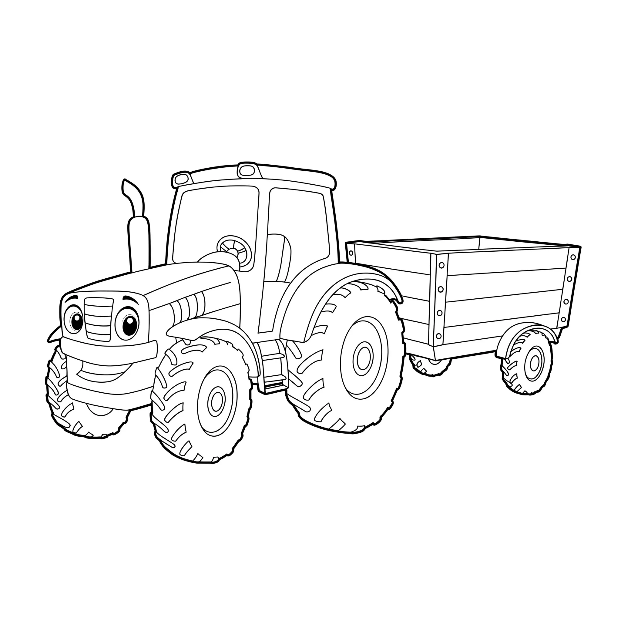 imprimer coloriage Un tracteur tirant une remorque vide pour enfant