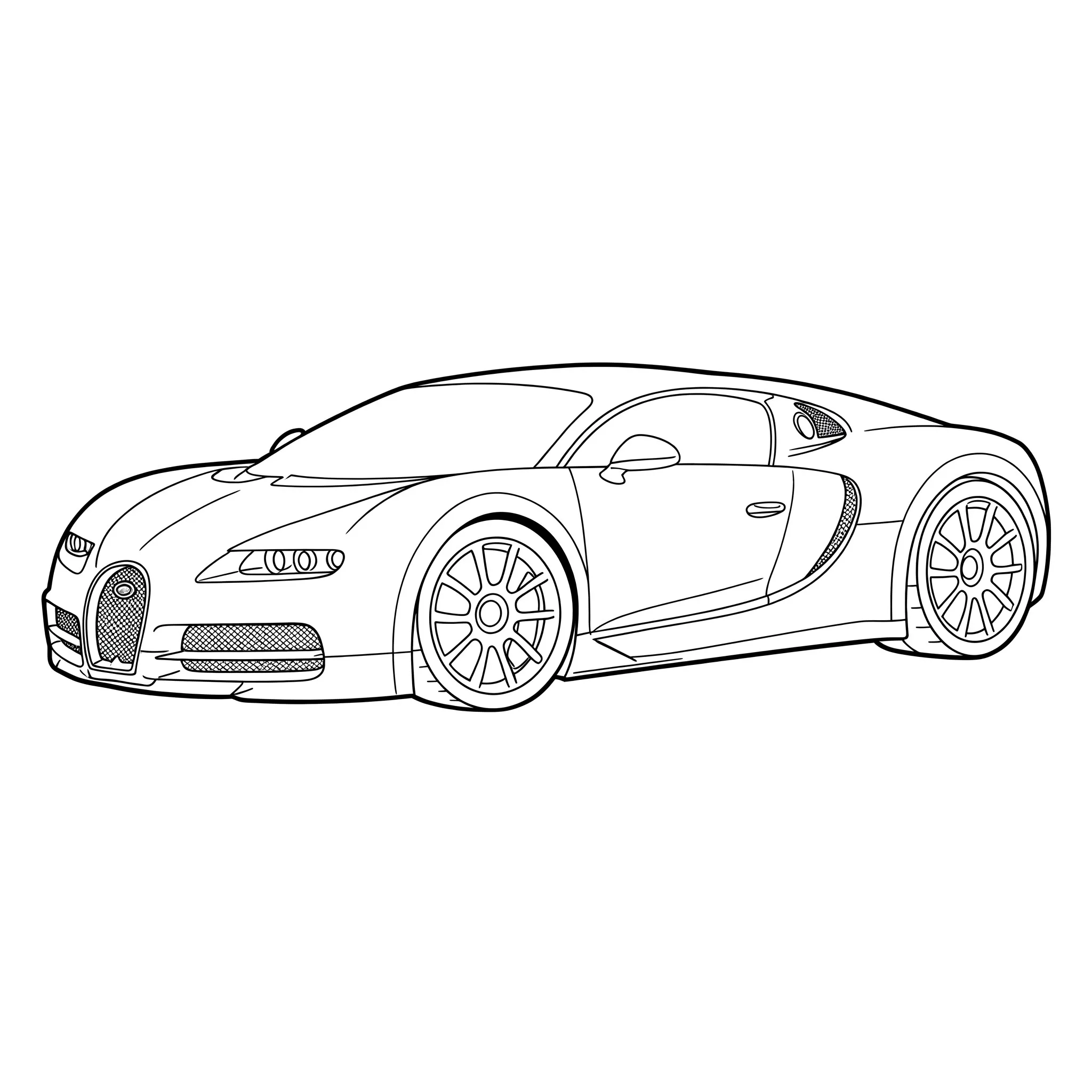 coloriage Une Bugatti stylisée avec des lignes épurées pour enfant de 6 ans