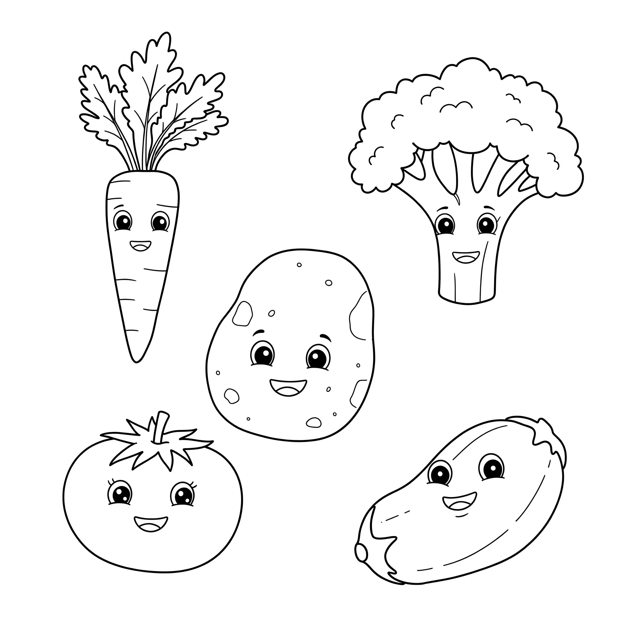 coloriage Une collection de légumes individuels pour enfant à imprimer