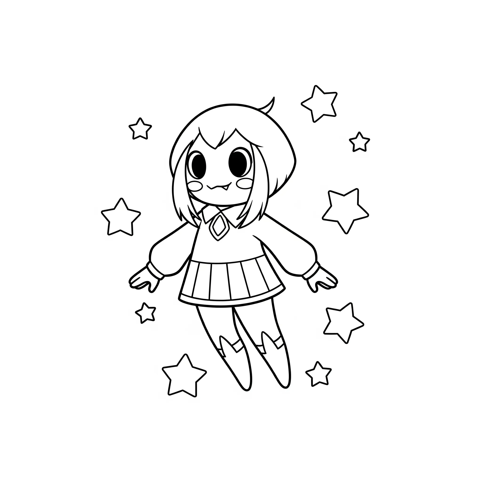 coloriage Uraraka Ochaco (Uravity) flottant avec des étoiles pour enfant de 6 ans