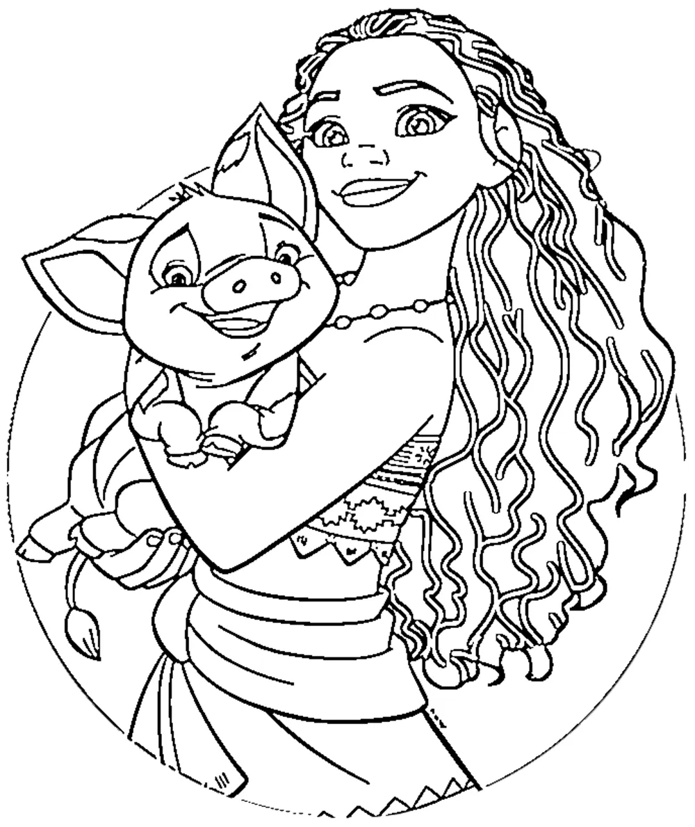 coloriage Vaiana à imprimer kawaii