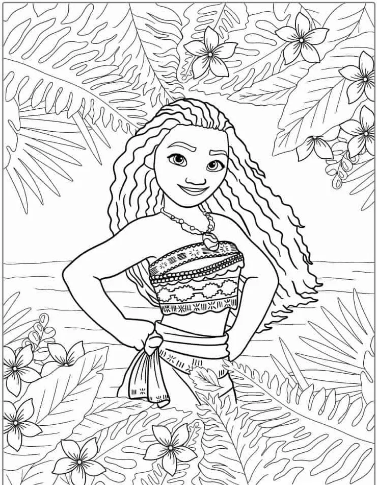 coloriage Vaiana a imprimer pour enfant de 4 ans