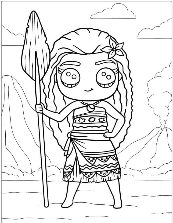 coloriage Vaiana à imprimer kawaii 1