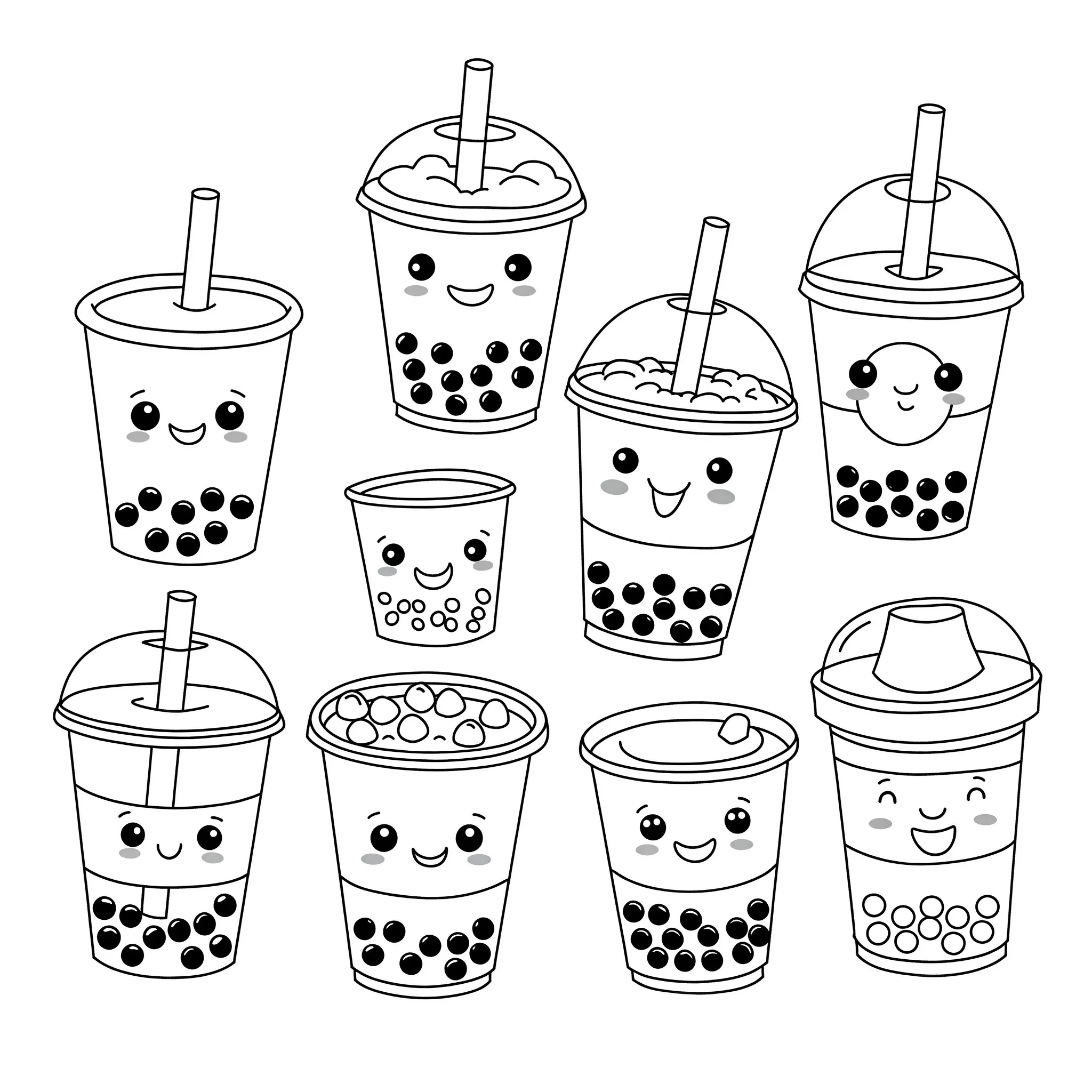 coloriage Différents types de Bubble Tea pour enfant de 4 ans