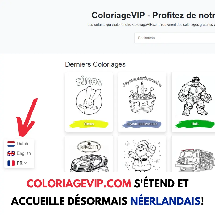 Instructions pour passer au néerlandais sur coloriagevip.com