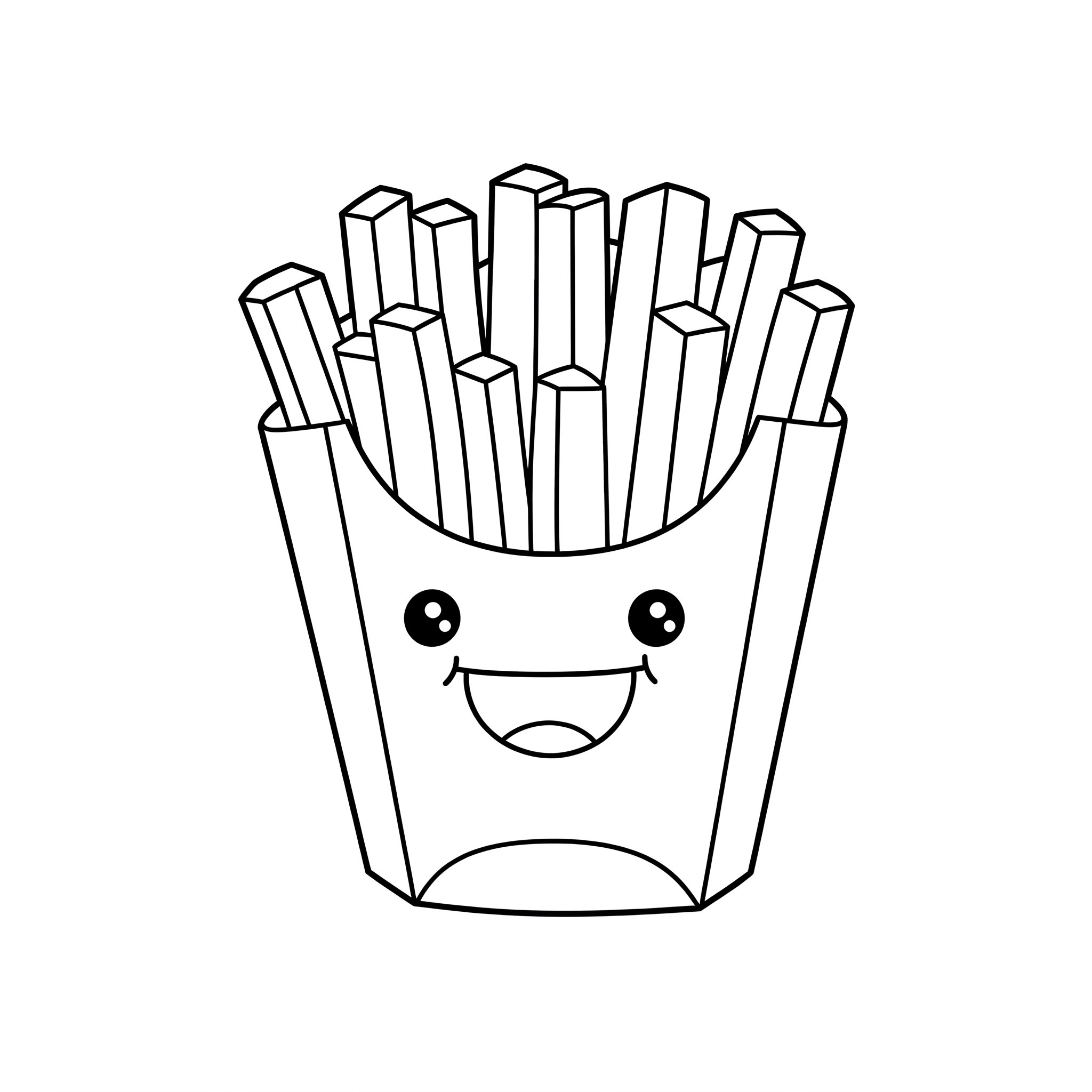En leende pommes frites-strut målarbild för barn att skriva ut gratis