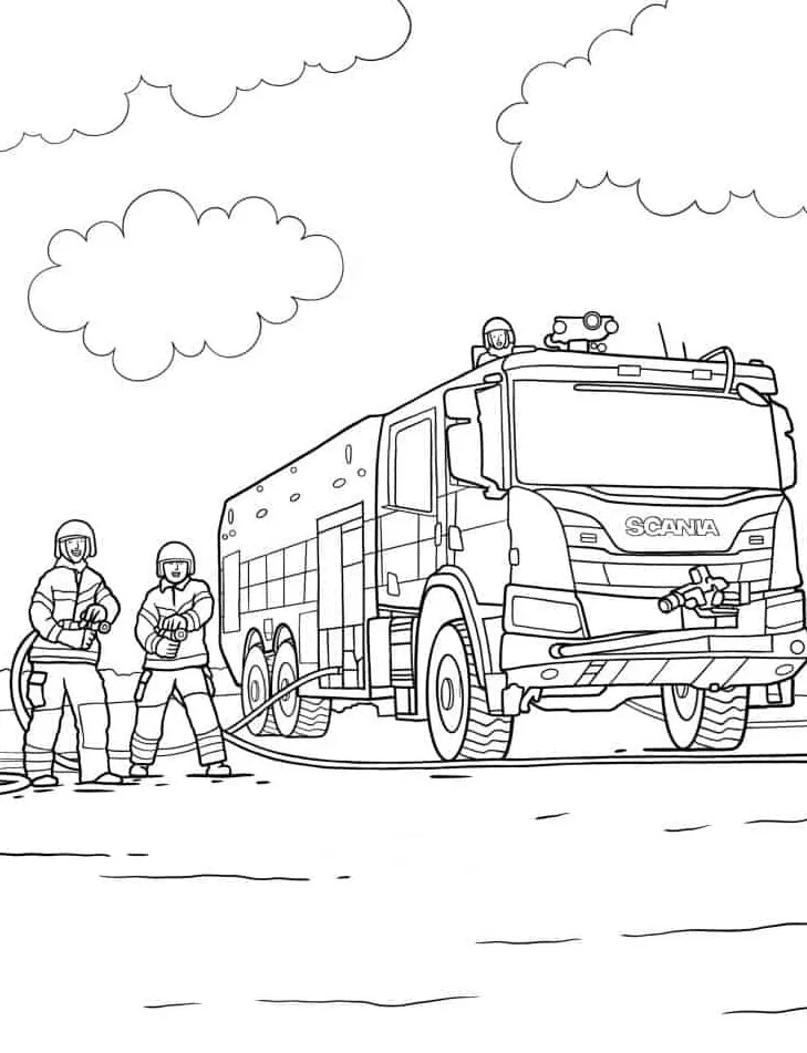 coloriage Camion de pompier pour enfants a imprimer gratuit 1