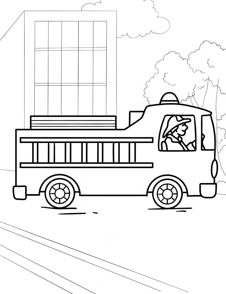 imprimer coloriage Camion de pompier 2